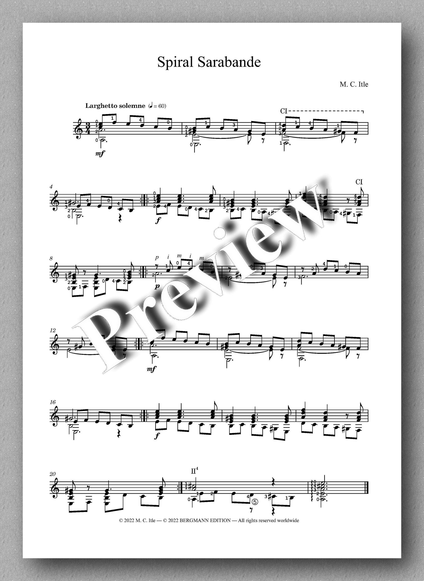 Michael C. Itle, Spiral Sarabande - preview of the music score