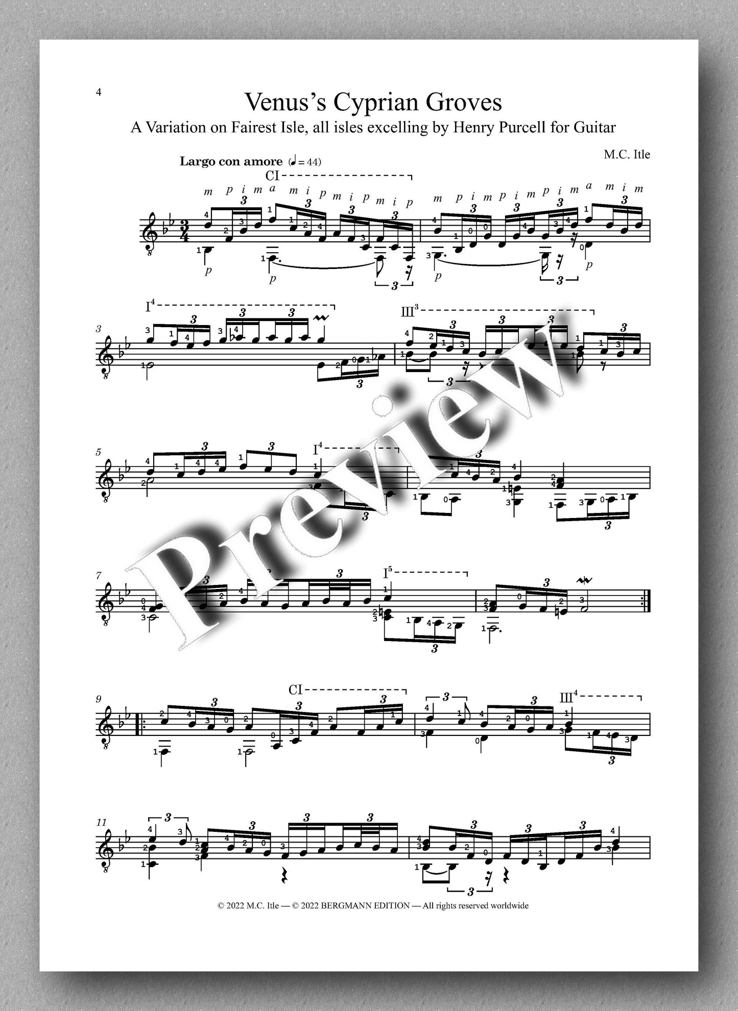 Michael C. Itle, Venus’s Cyprian Groves - preview of the music score