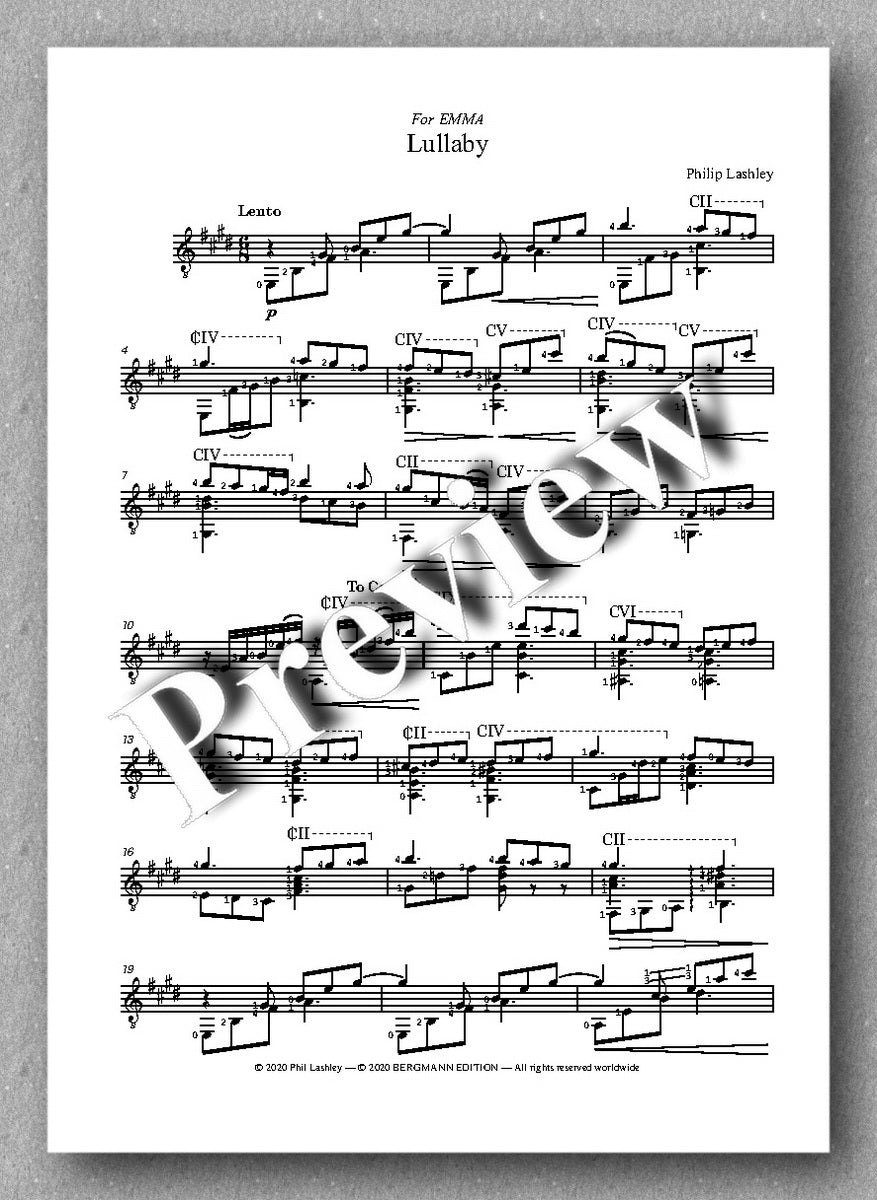 Philip Lashley, Lullaby - preview of the music score