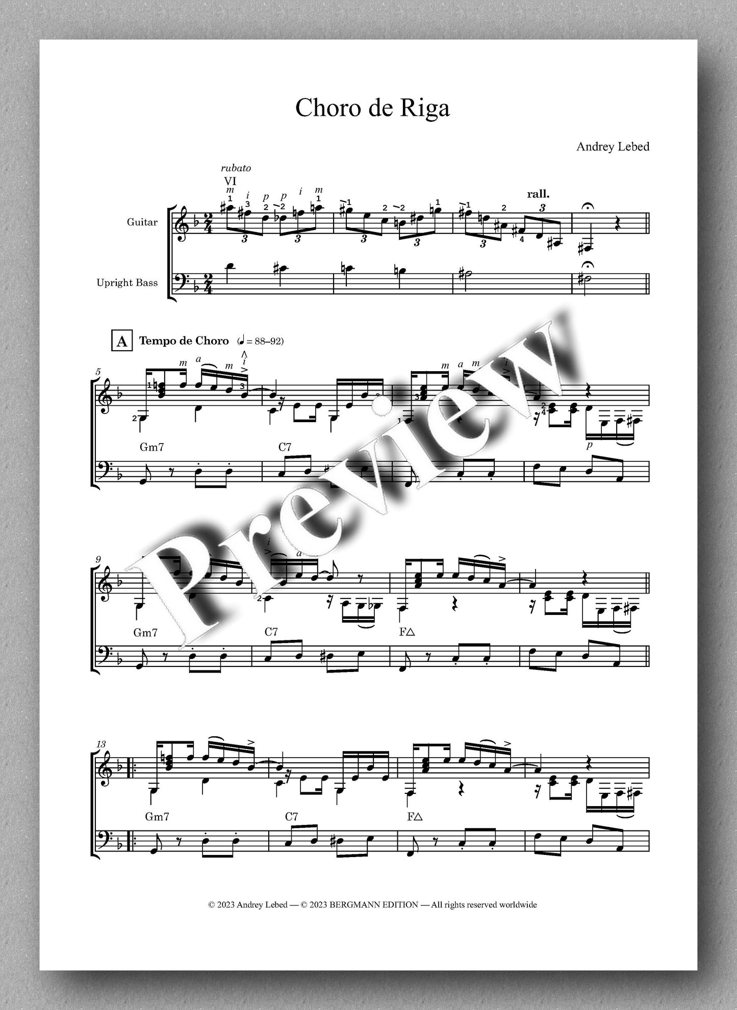 Andrey Lebed, Choro de Riga - preview of the music score 1