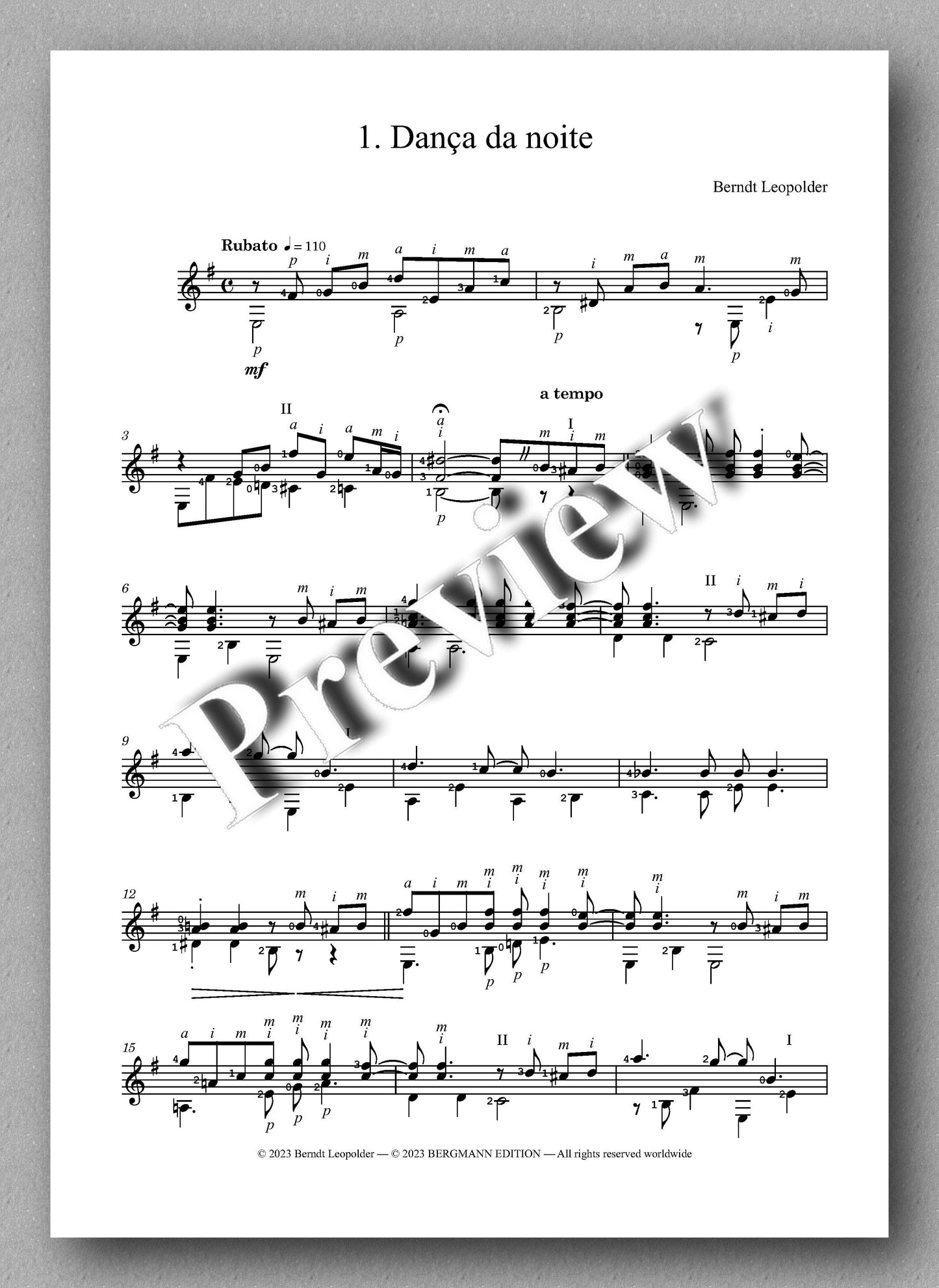 Two Bossa Novas by Berndt Leopolder - preview of the music score 1