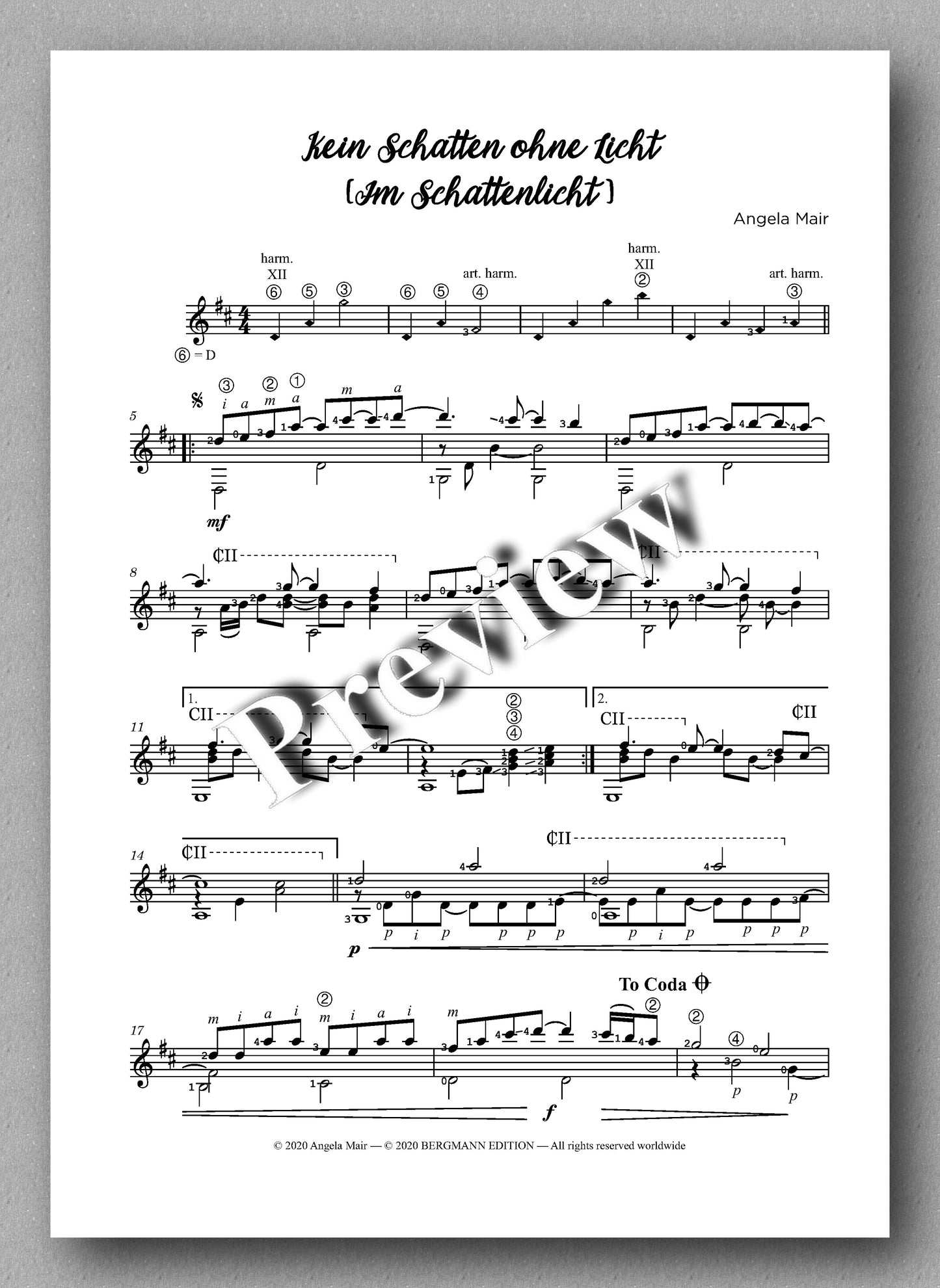 LICHT UND SCHATTEN by Angela Mair - preview of the music score 1