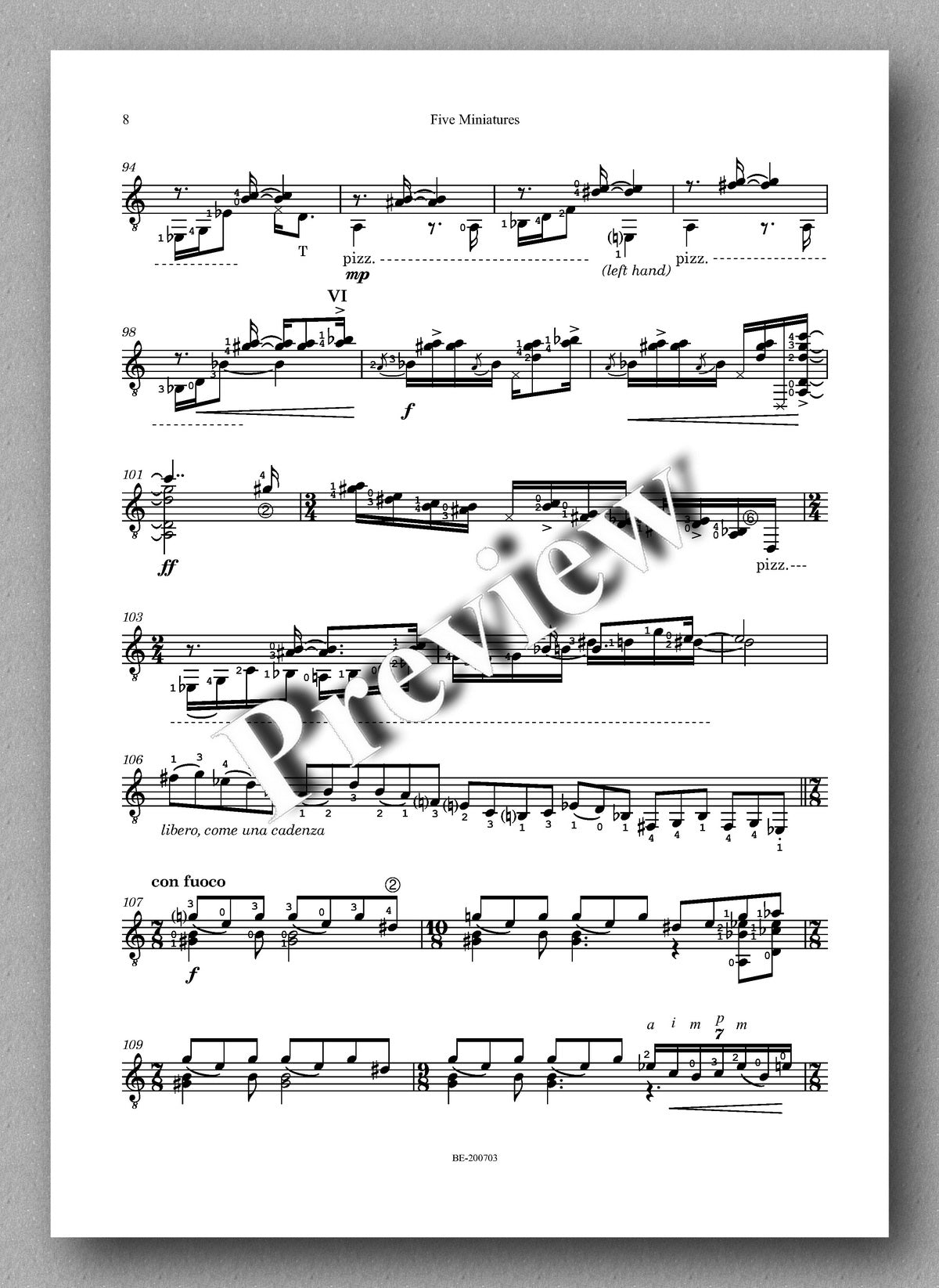 Carmine Maresca, Five Miniatures - preview of the music score 3