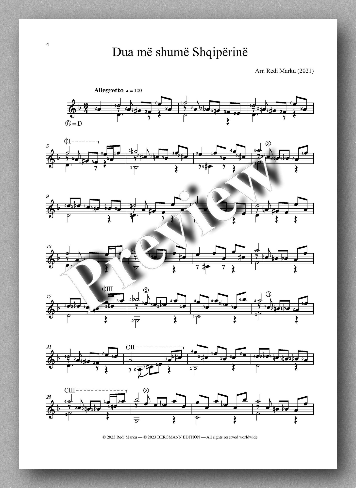 Dua më shumë Shqipërinë by Redi Marku - preview of the music score 1