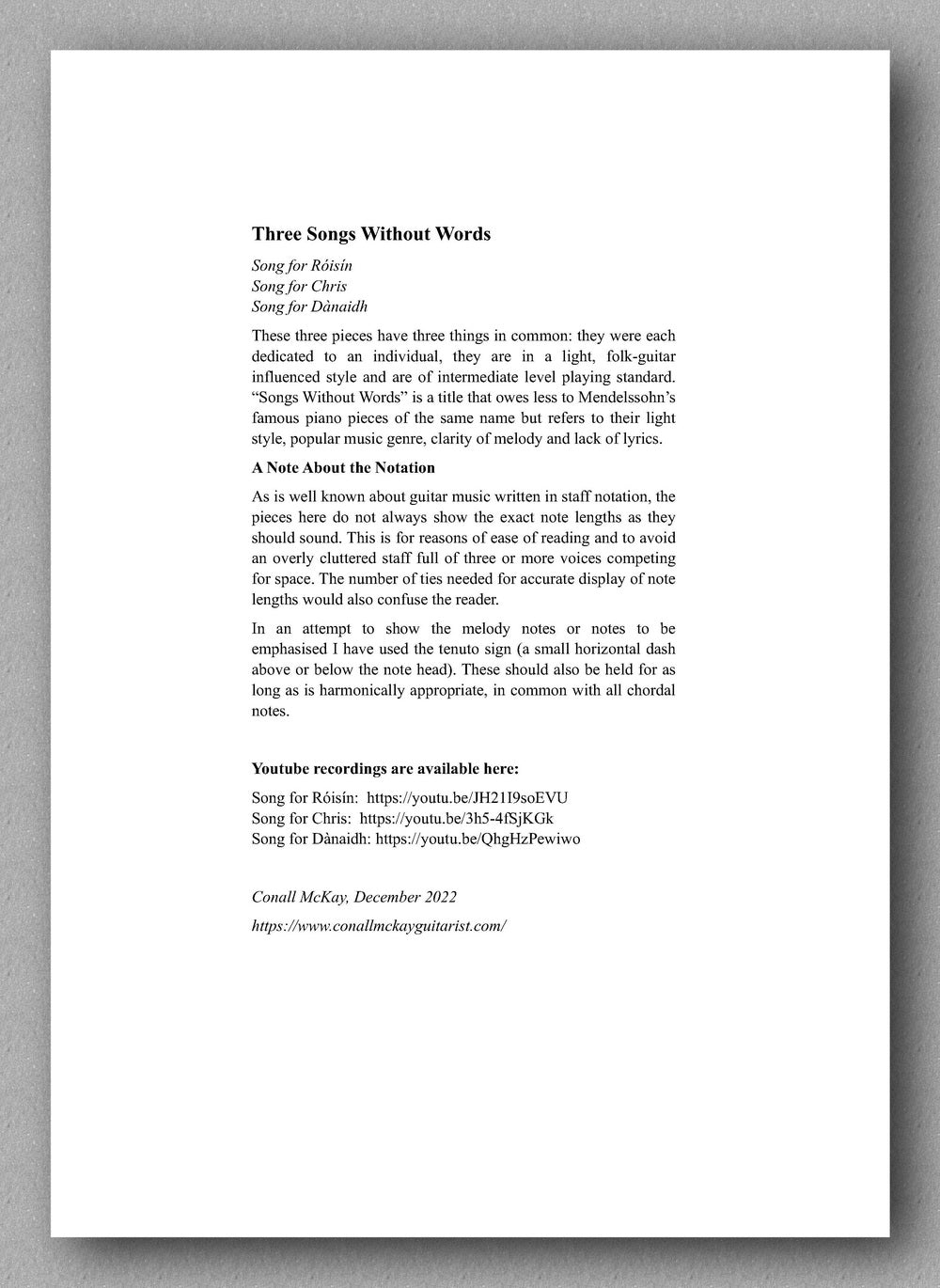 McKay, Three Songs Without Words - preview the preface
