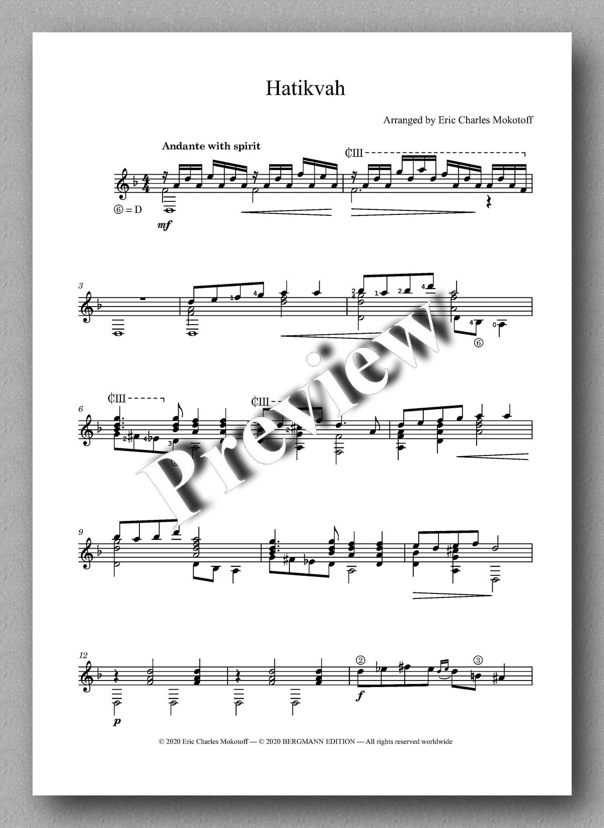 Mokotoff, Hatikvah - music score