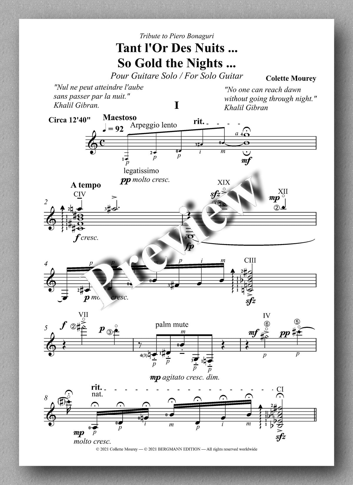 Colette Mourey, Tant l’Or Des Nuits - music score 1