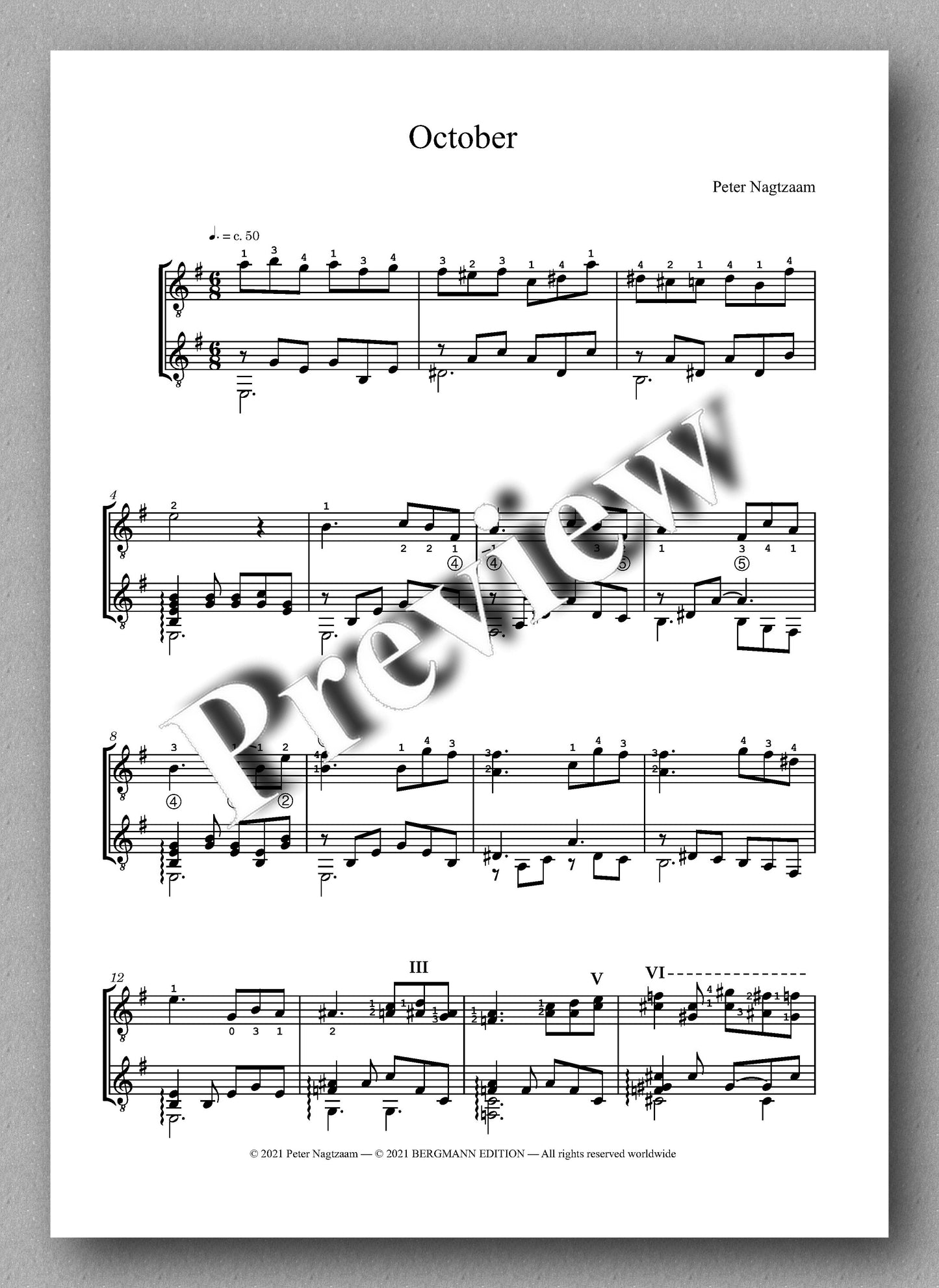Nagtzaam, October - music score 1