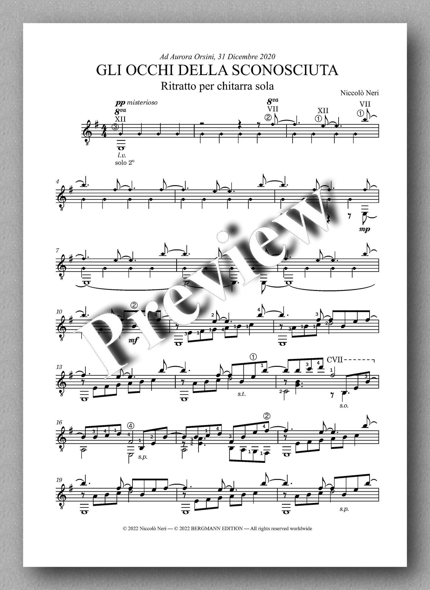 Niccolò Neri, Tre Ritratti - preview of the music score 1