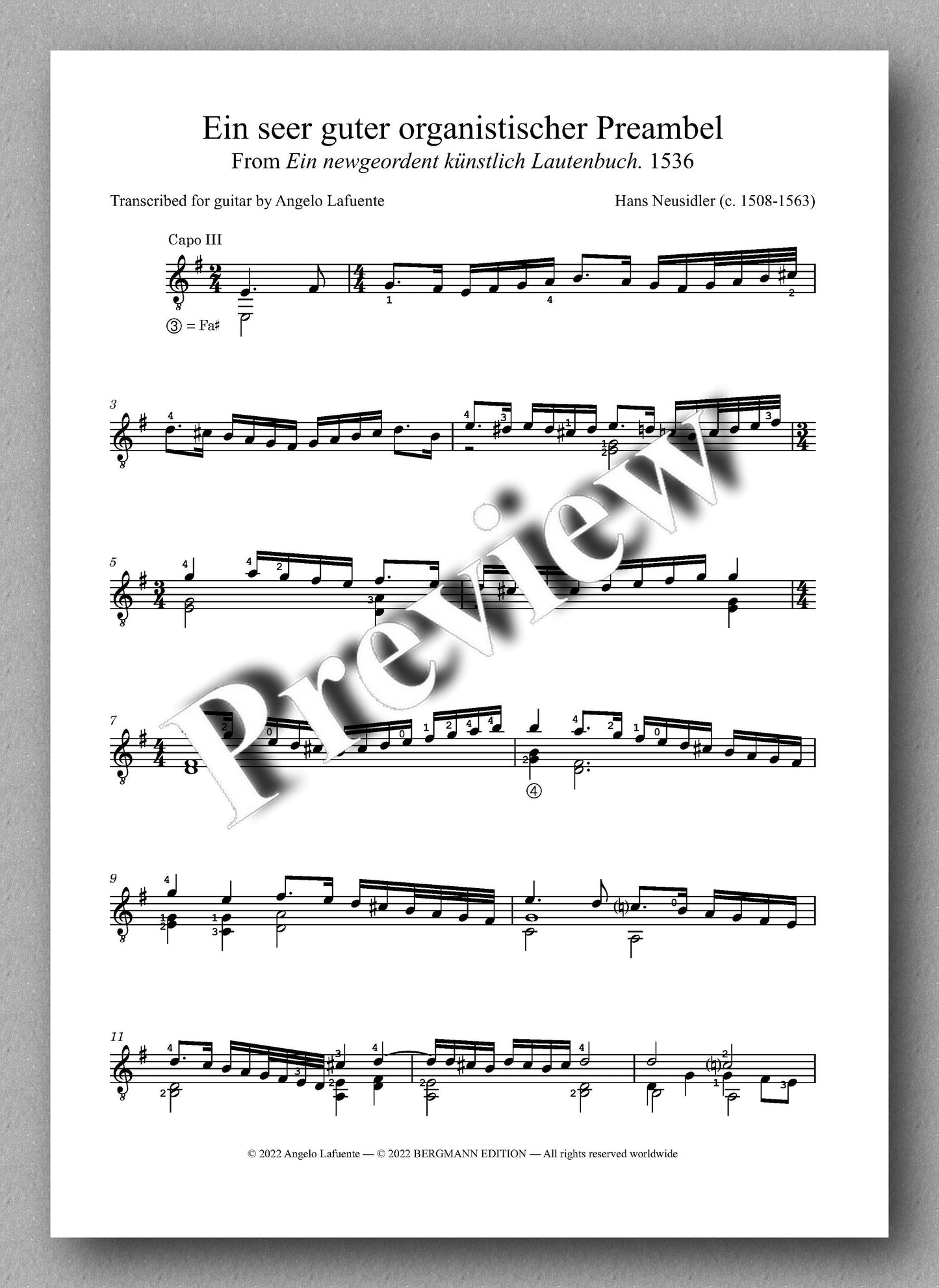 Hans Neusidler, Four Pieces - preview of the music score 1