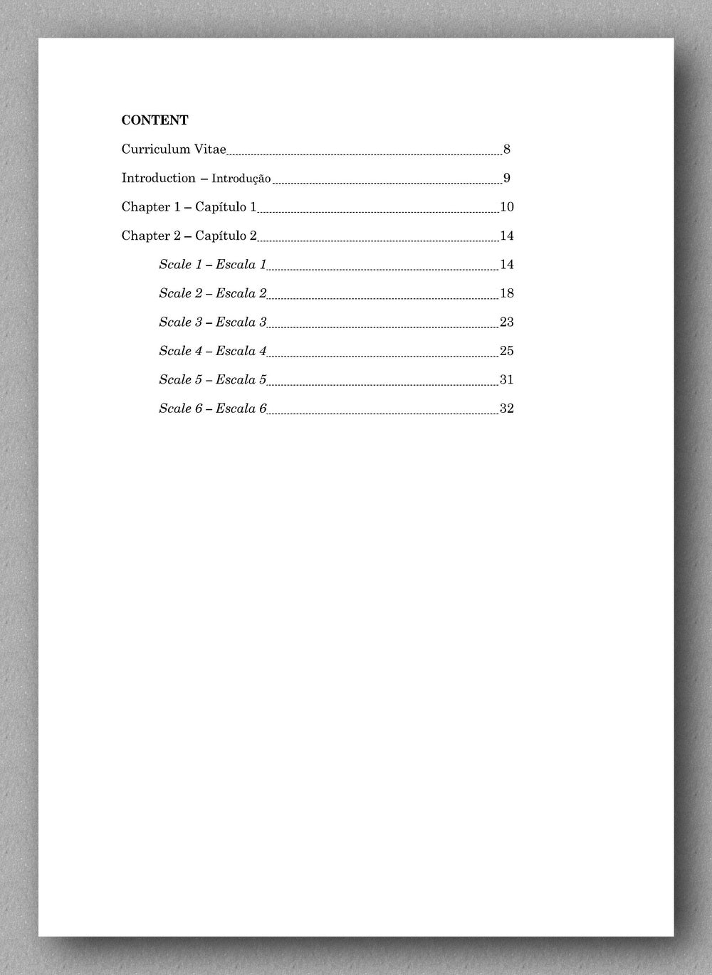 Scales, Book 1 - Cromatic Scales, by Jovane E.R. Oliveira - index