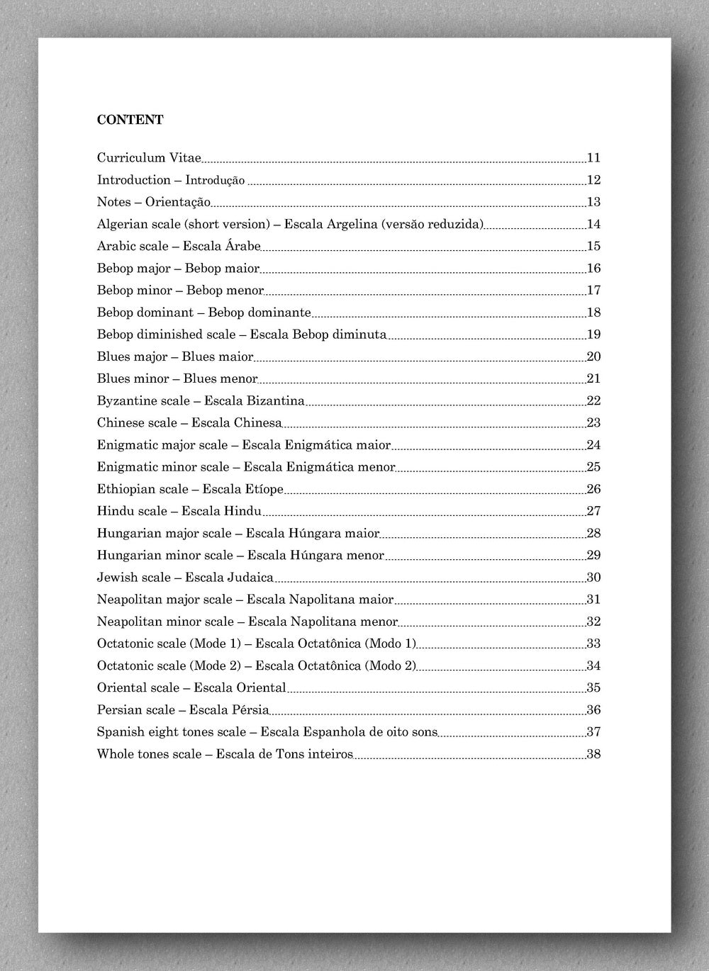 Scales, Book 2 - Diatonic Scales, by Jovane E.R. Oliveira - Index