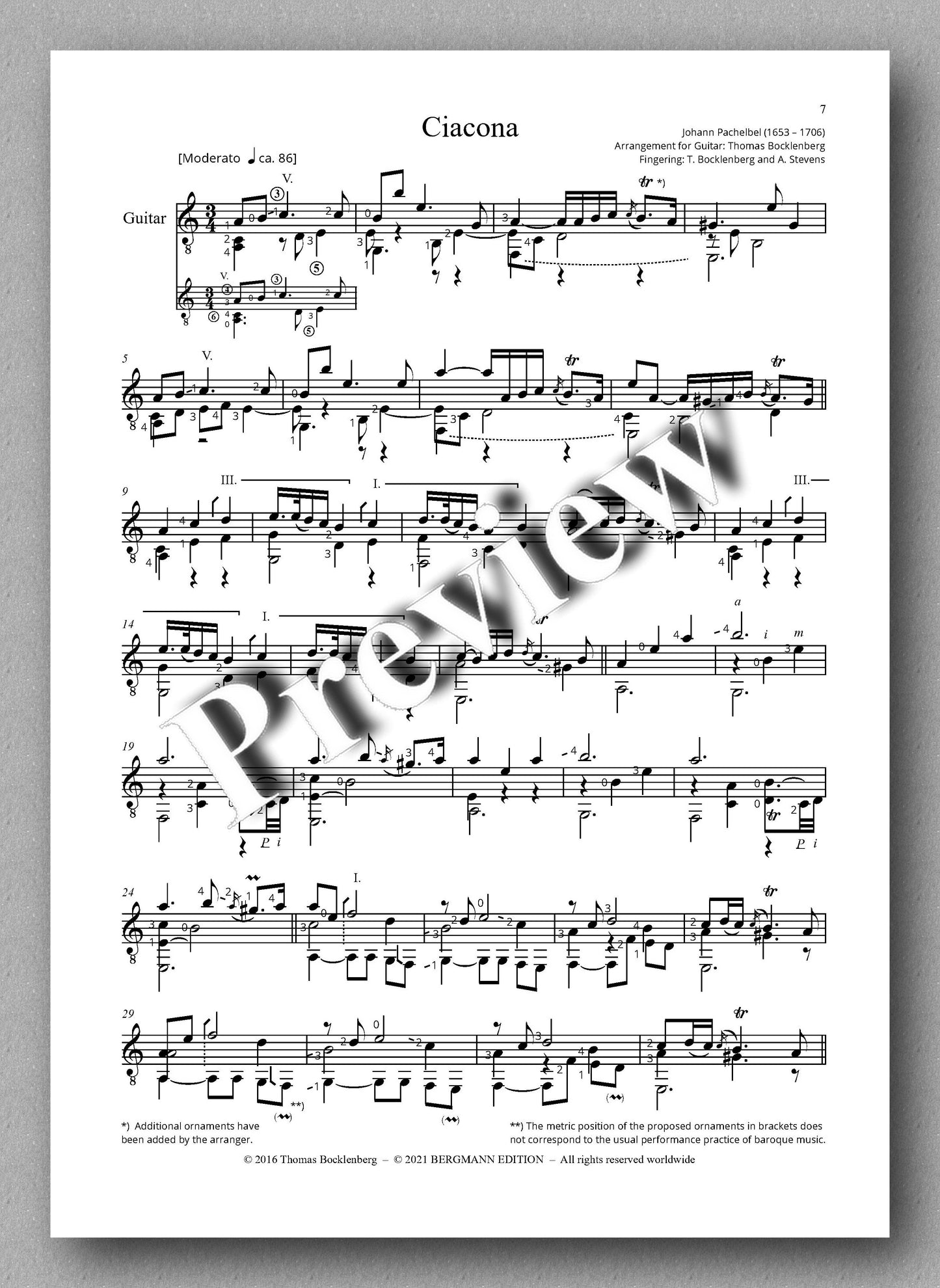 Pachelbel-Stevens, Ciacona - music score 1