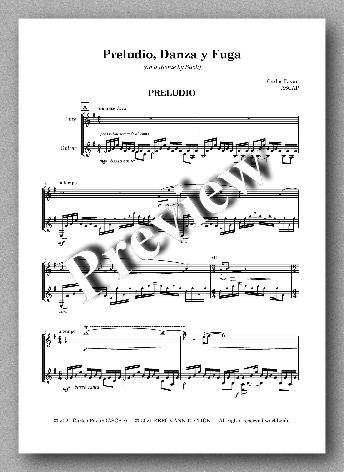 Pavan, Preludio, Danza y Fuga - music score 1