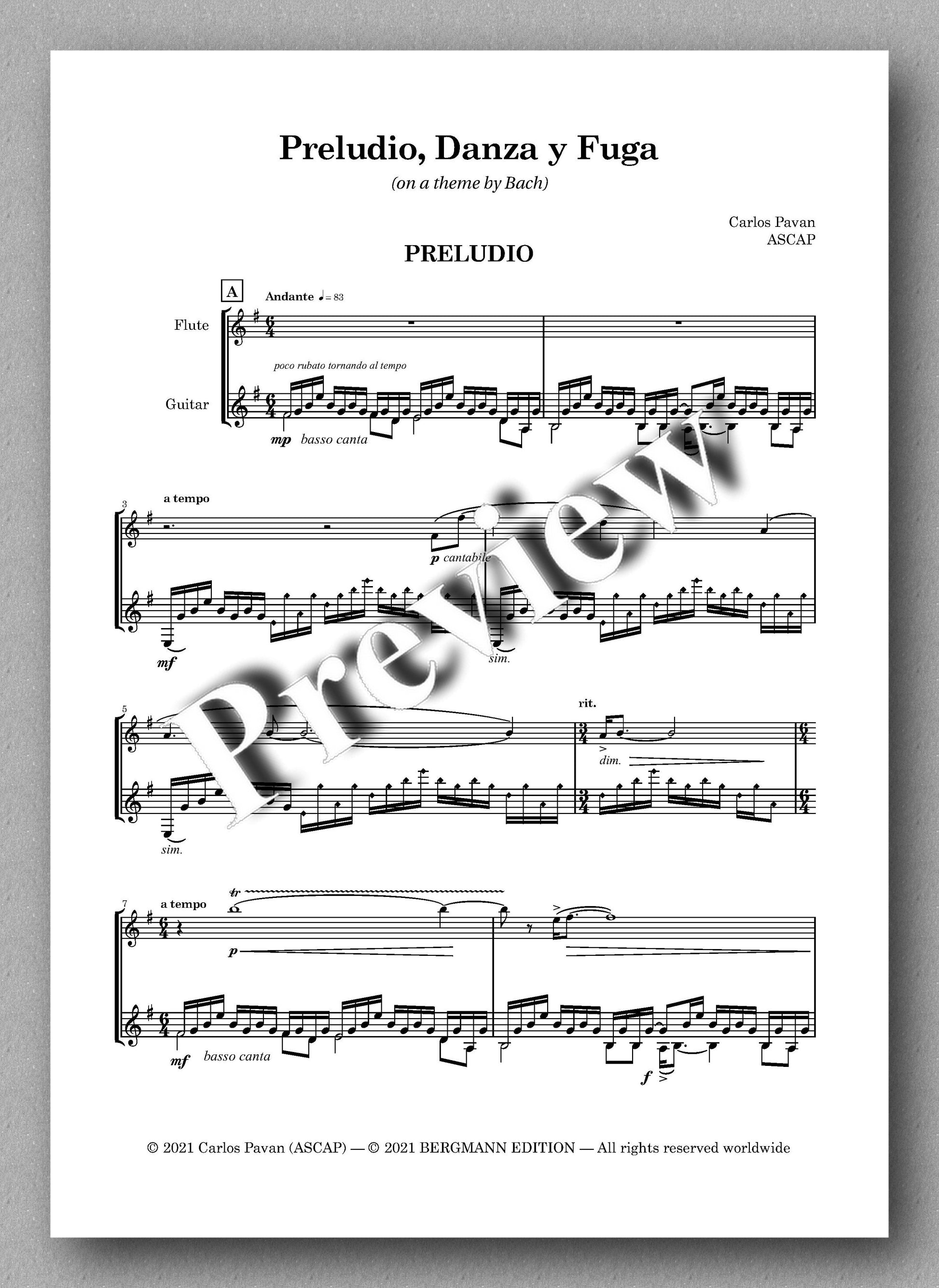 Pavan, Preludio, Danza y Fuga - music score 1