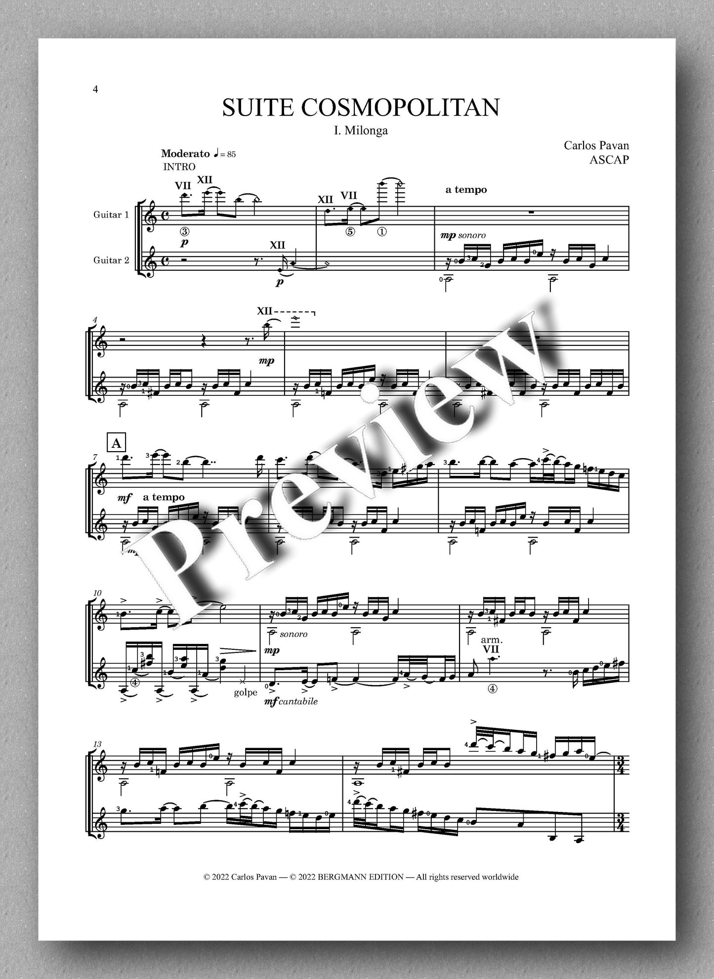 Carlos Pavan, Suite Cosmopolitan - music score 1