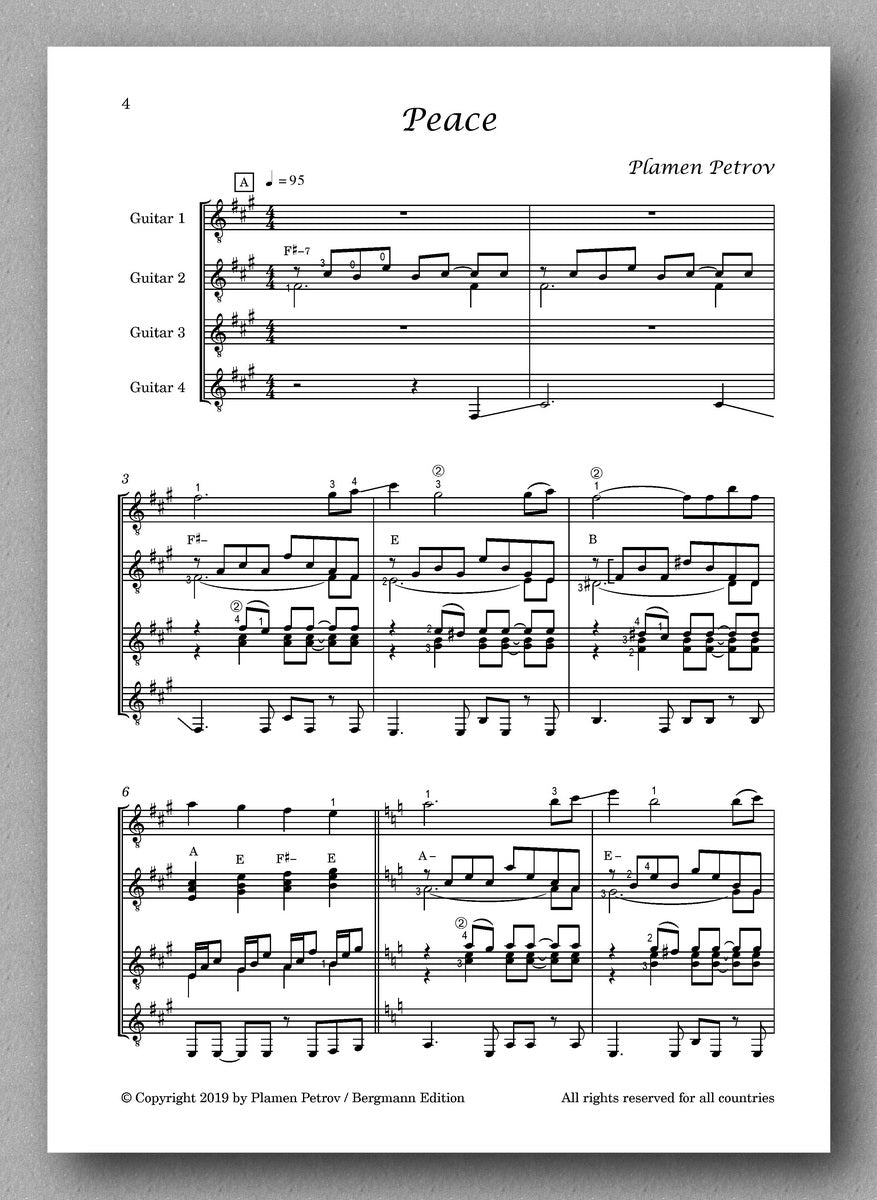 Petrov, Peace, guitar quartet 8 - preview of the score 1