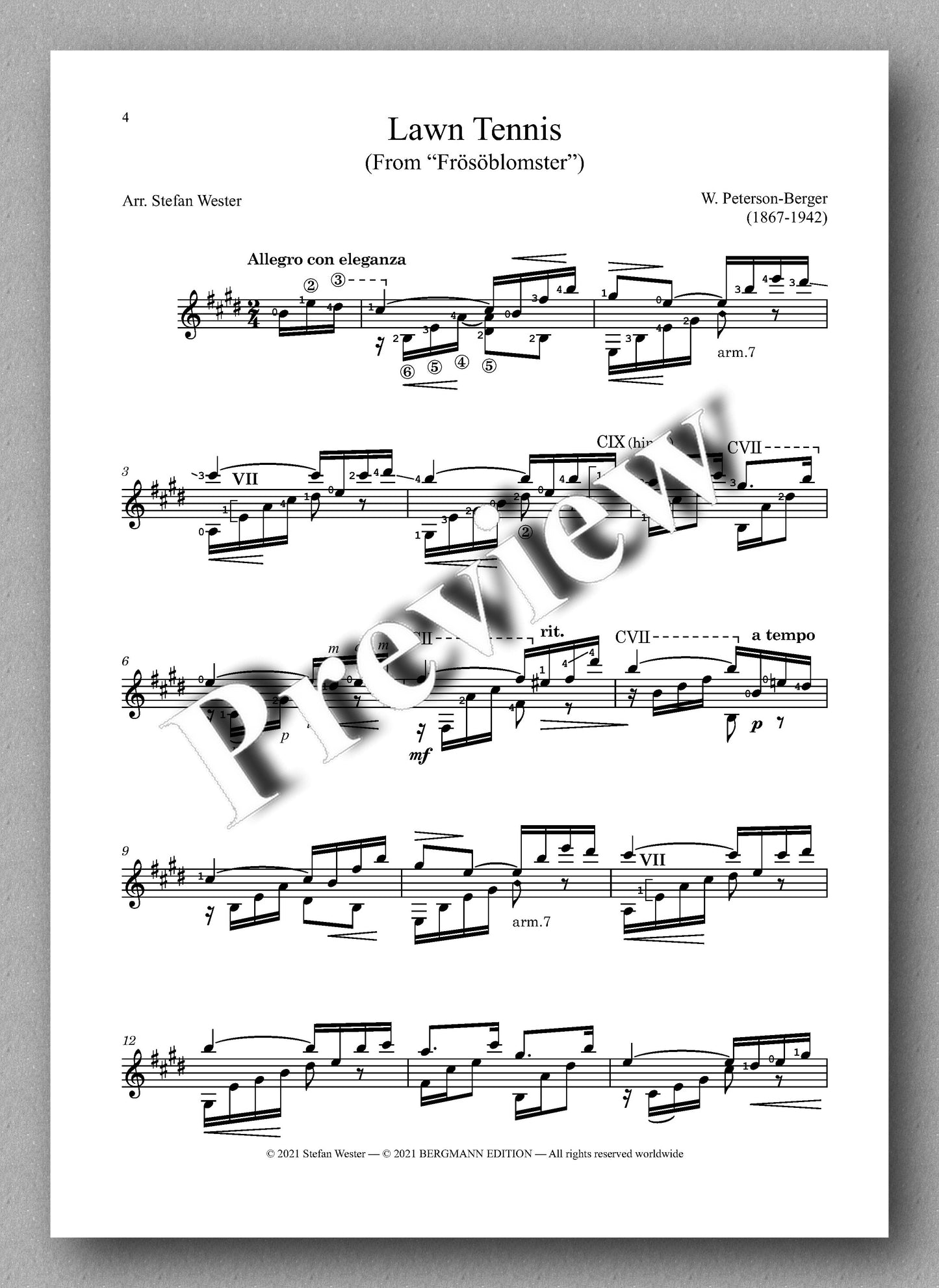 Berger-Wester, Lawn Tennis - music score