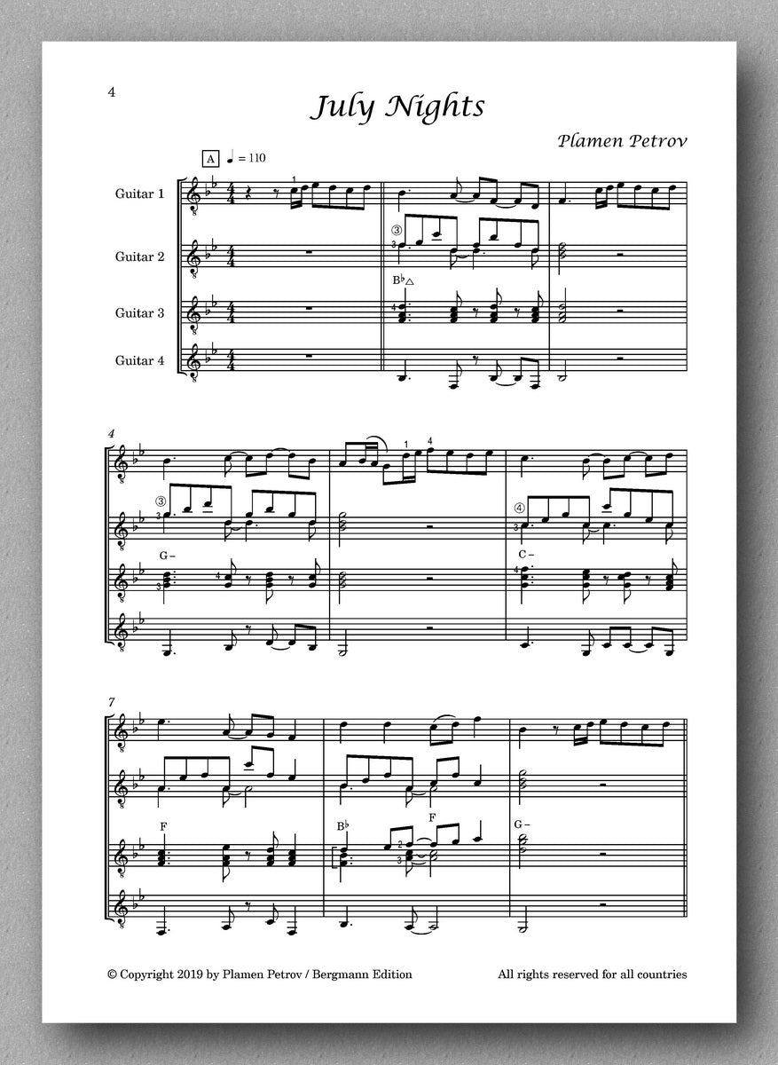 Petrov, July Nights, guitar quartet 5 - preview of the score 1