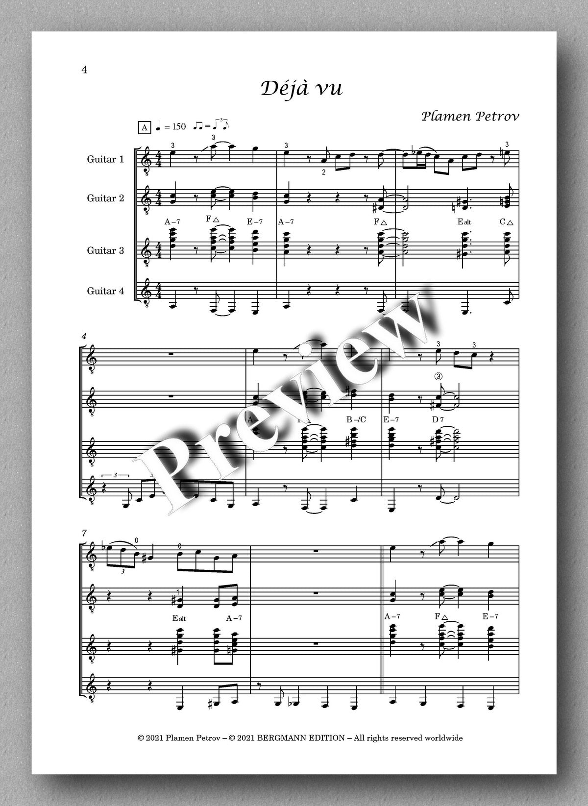 Petrov, Déjà vu, guitar quartet 18 - music score 1