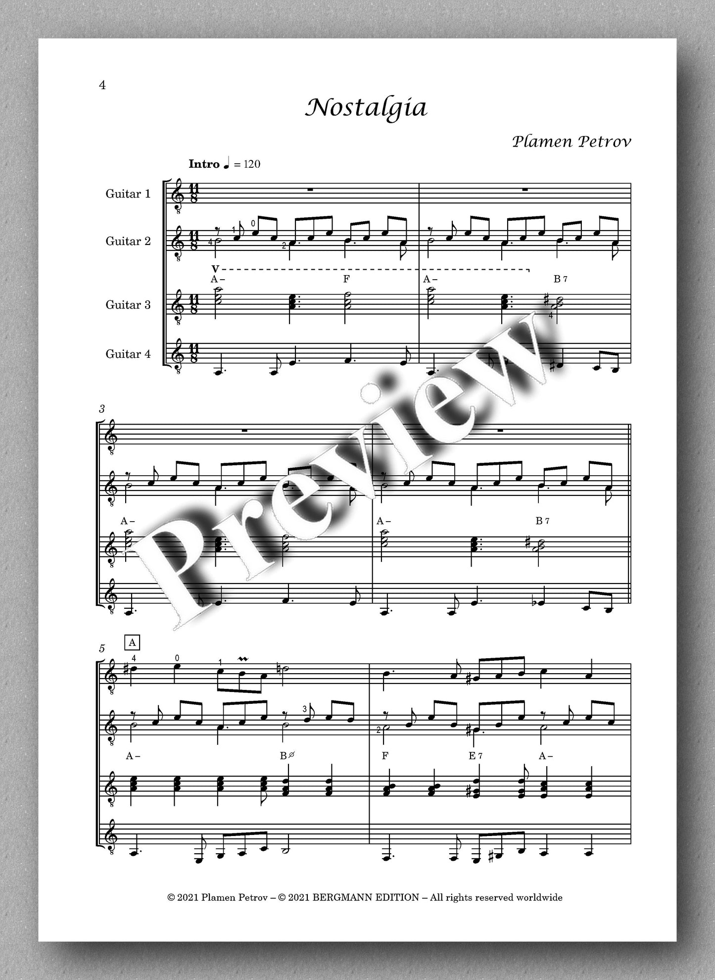 Petrov,  Nostalgia, guitar quartet 19 - music score 1