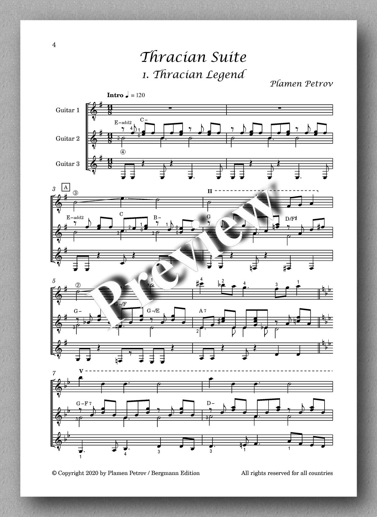 Thracian Suite, guitar trio by Plamen Petrov - preview of the music score 1