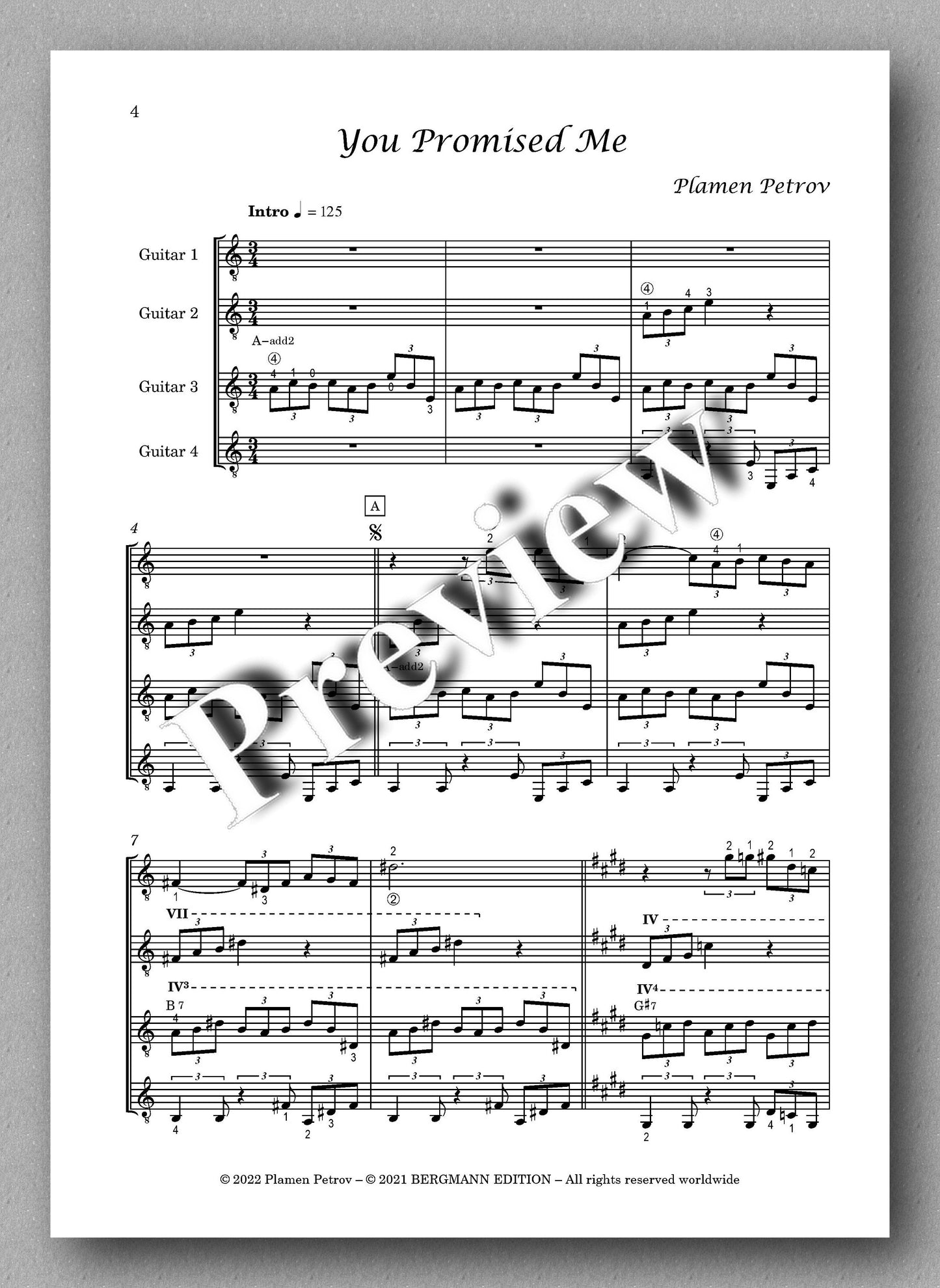 Petrov,  You Promised Me, guitar quartet 20 - music score 1