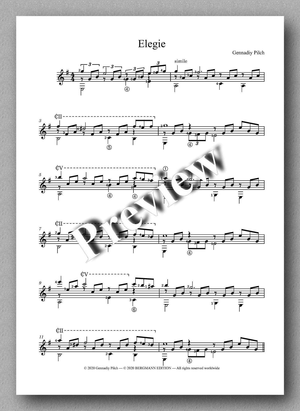 Gennadiy Pilch, Elegie - music score