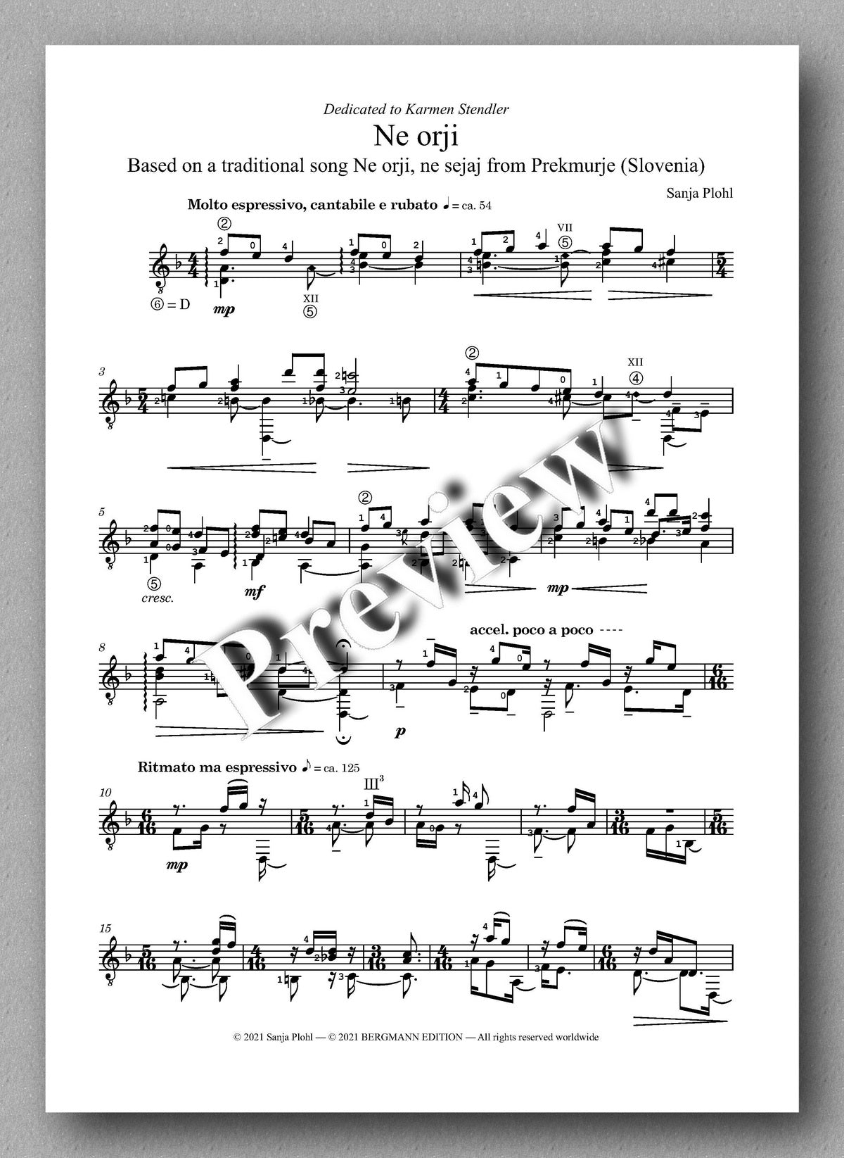 Sanja Plohl, Ne orji - music score 1