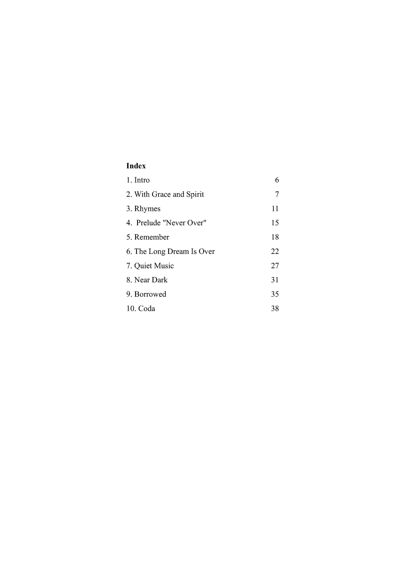 Andrew J Williams, Quiet Music - Guitar score for the album - index