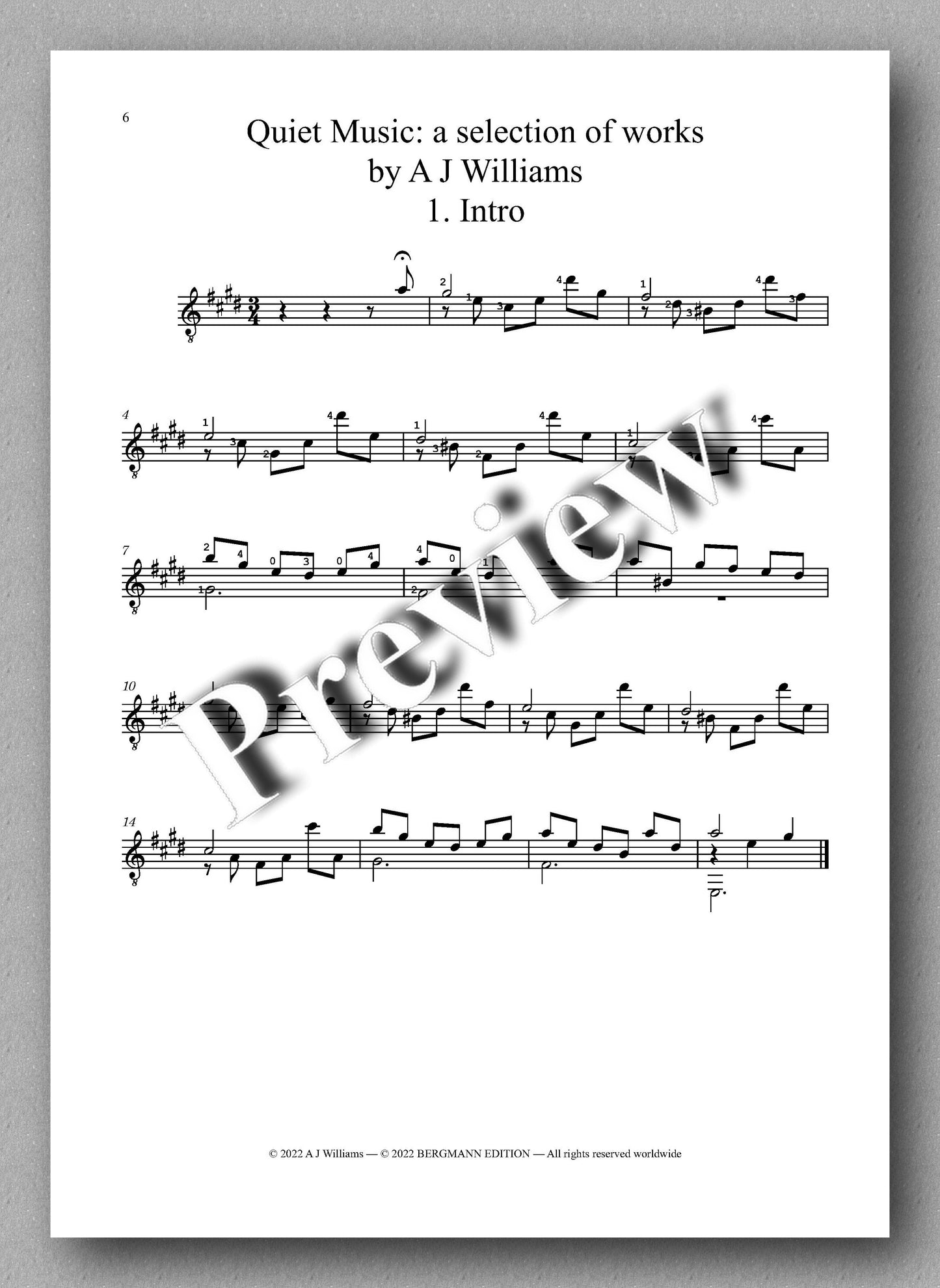 Andrew J Williams, Quiet Music - Guitar score for the album - Music Score 1