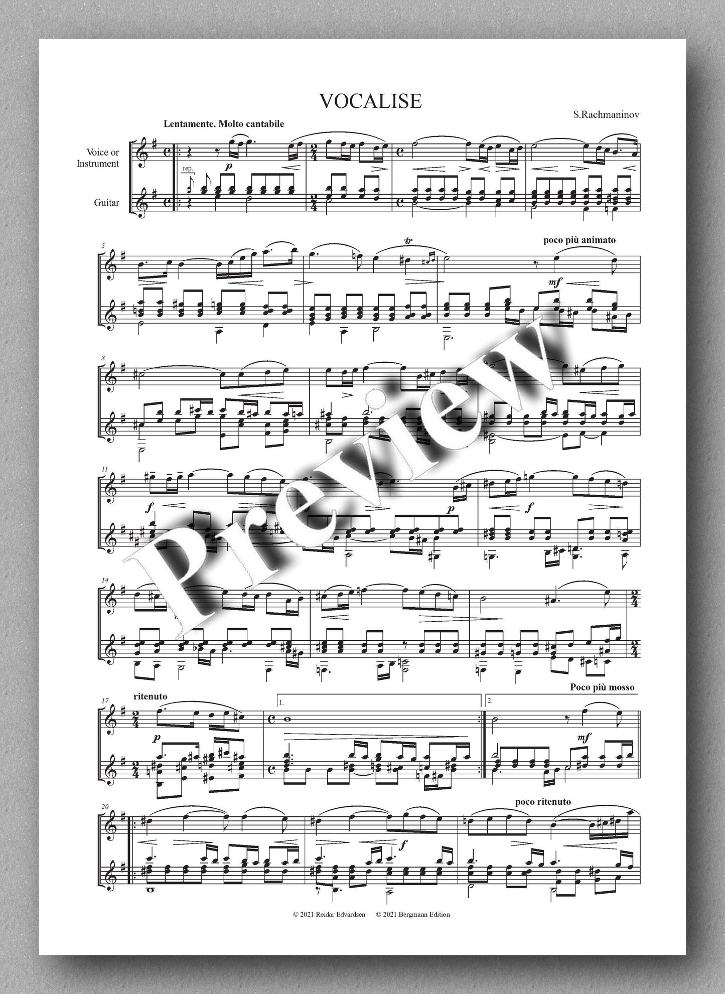 Rachmaninov-Edvardsen, Vocalise - music score