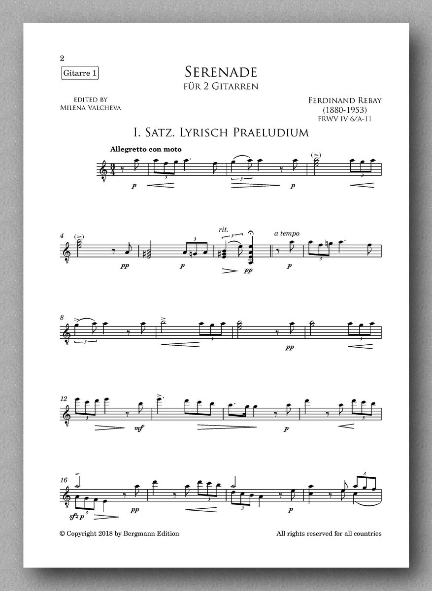 Serenade for guitar duet composed by Ferdinand Rebay - preview of the score 3