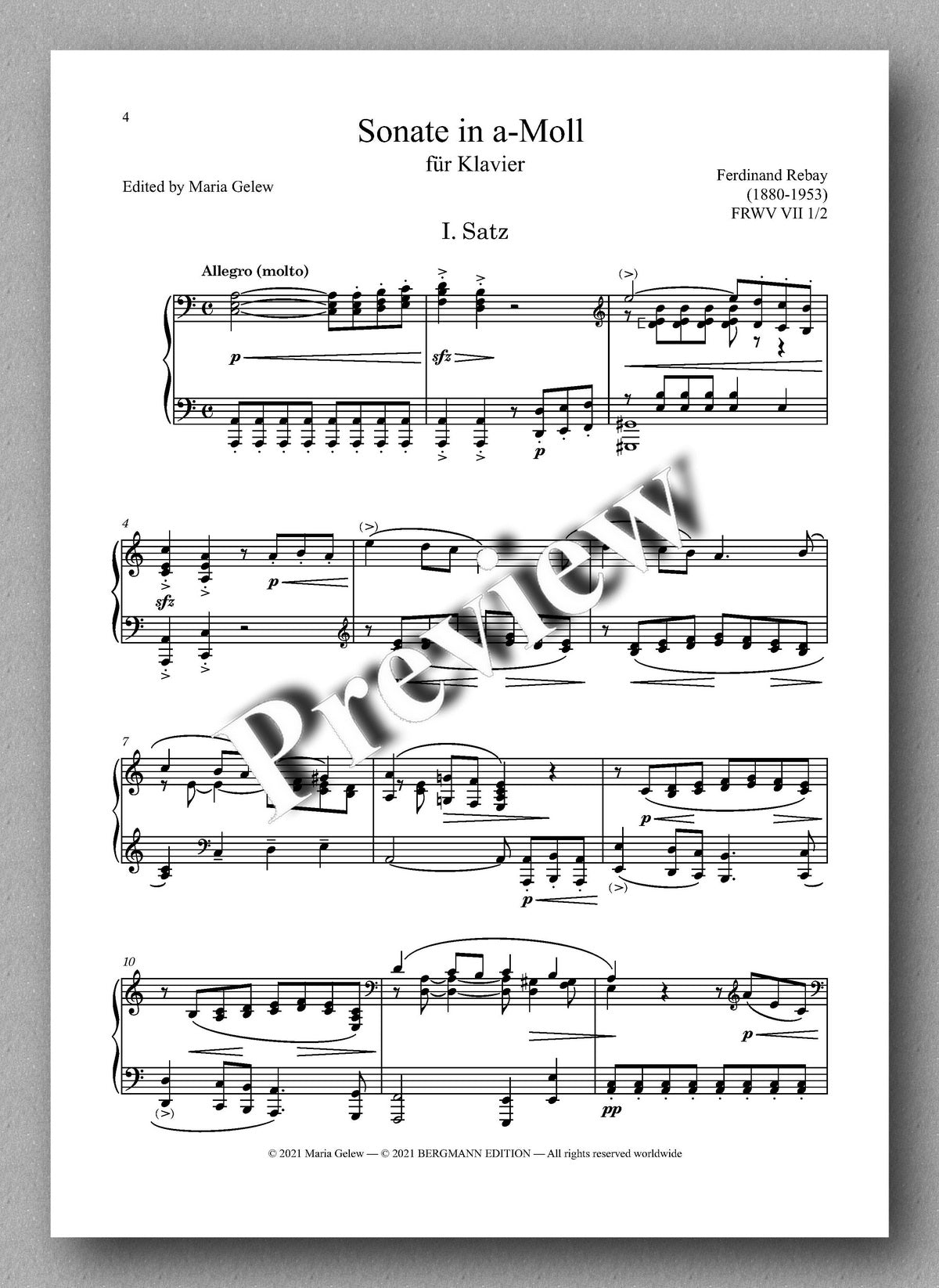 Ferdinand Rebay, Klavier No. 10, Sonate in a-Moll - music score 1