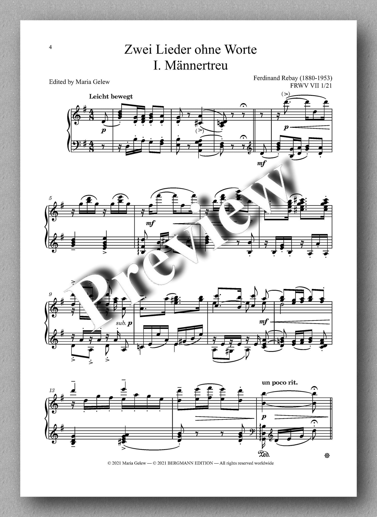 Rebay, Klavier No. 15, Zwei Lieder ohne Worte - music score 1