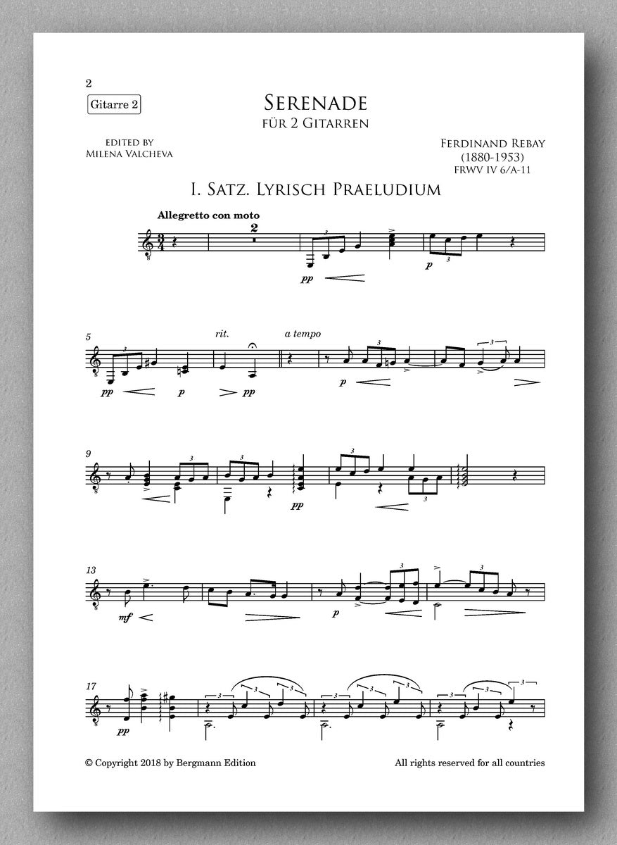 Serenade for guitar duet composed by Ferdinand Rebay - preview of the score 1