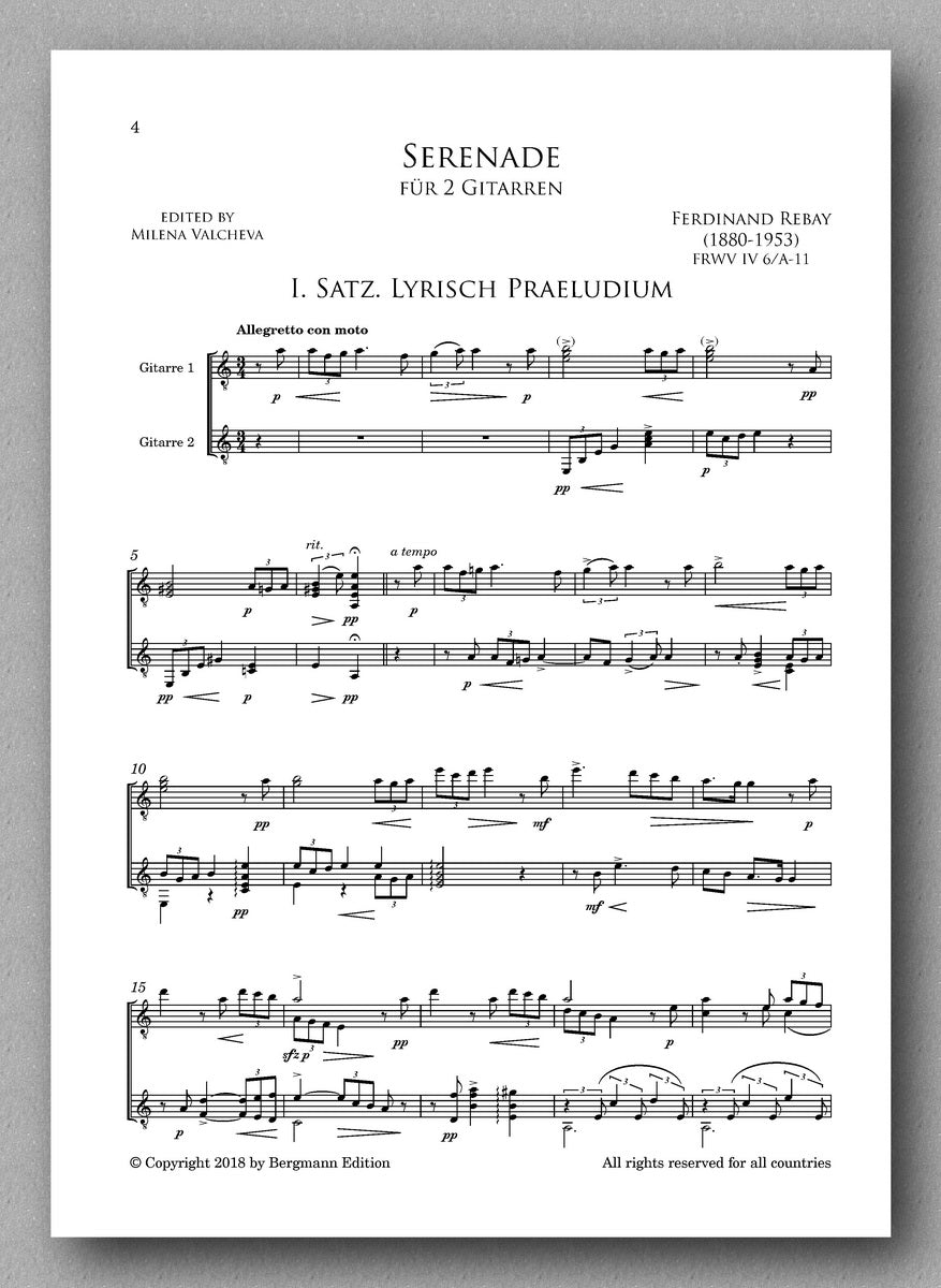 Serenade for guitar duet composed by Ferdinand Rebay - preview of the score 2