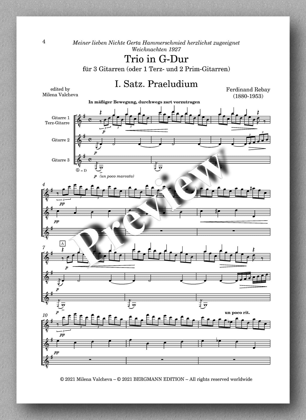 Trio in four movements for guitar trio by Ferdinand Rebay - music score 1