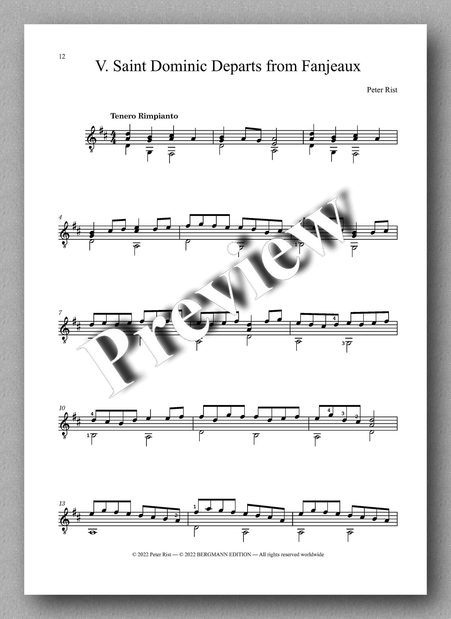 Rist, Saint Dominic at Fanjeaux -music score