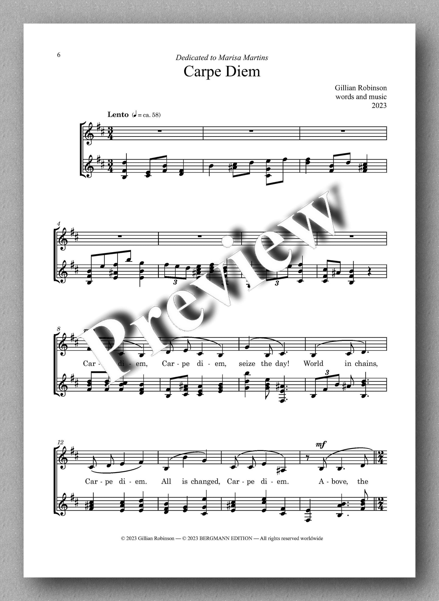 Robinson, Carpe Diem - preview of the music score 1