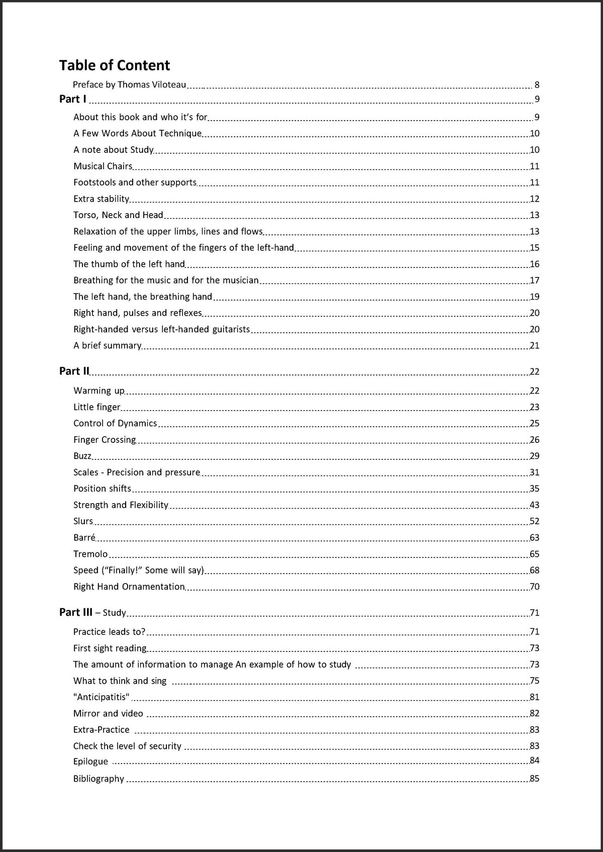 Rodrigues, The Breathing Hand - preview of the table of content