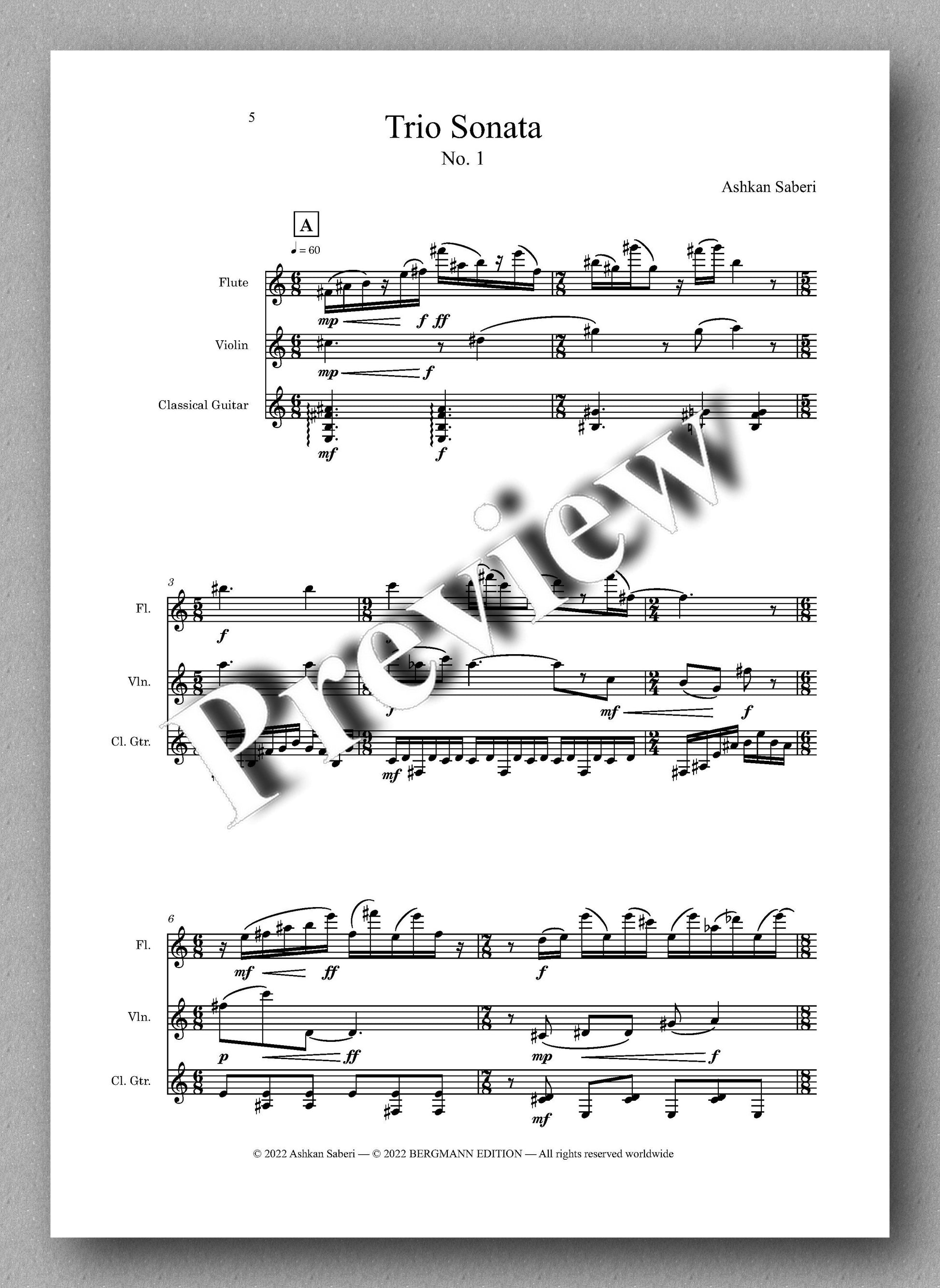Saberi, Trio Sonata No. 1 - music score 1