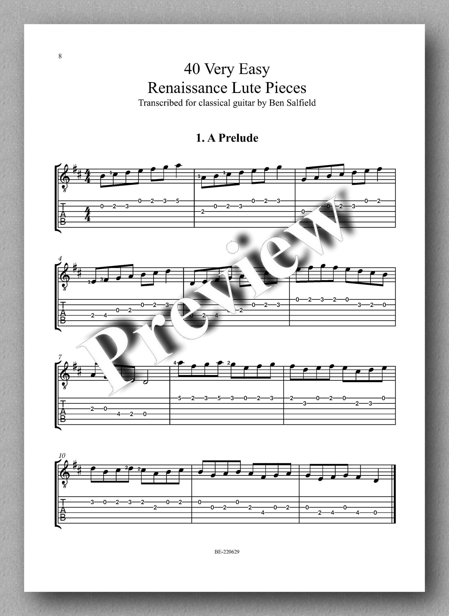 Salfield, 40 Very Easy Renaissance Lute Pieces - music score 1