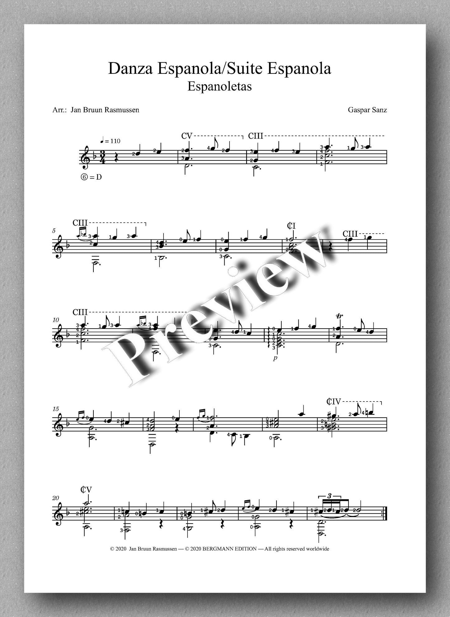 Danza Espanola/Suite Espanola by Gaspar Sanz - preview of the music score 1