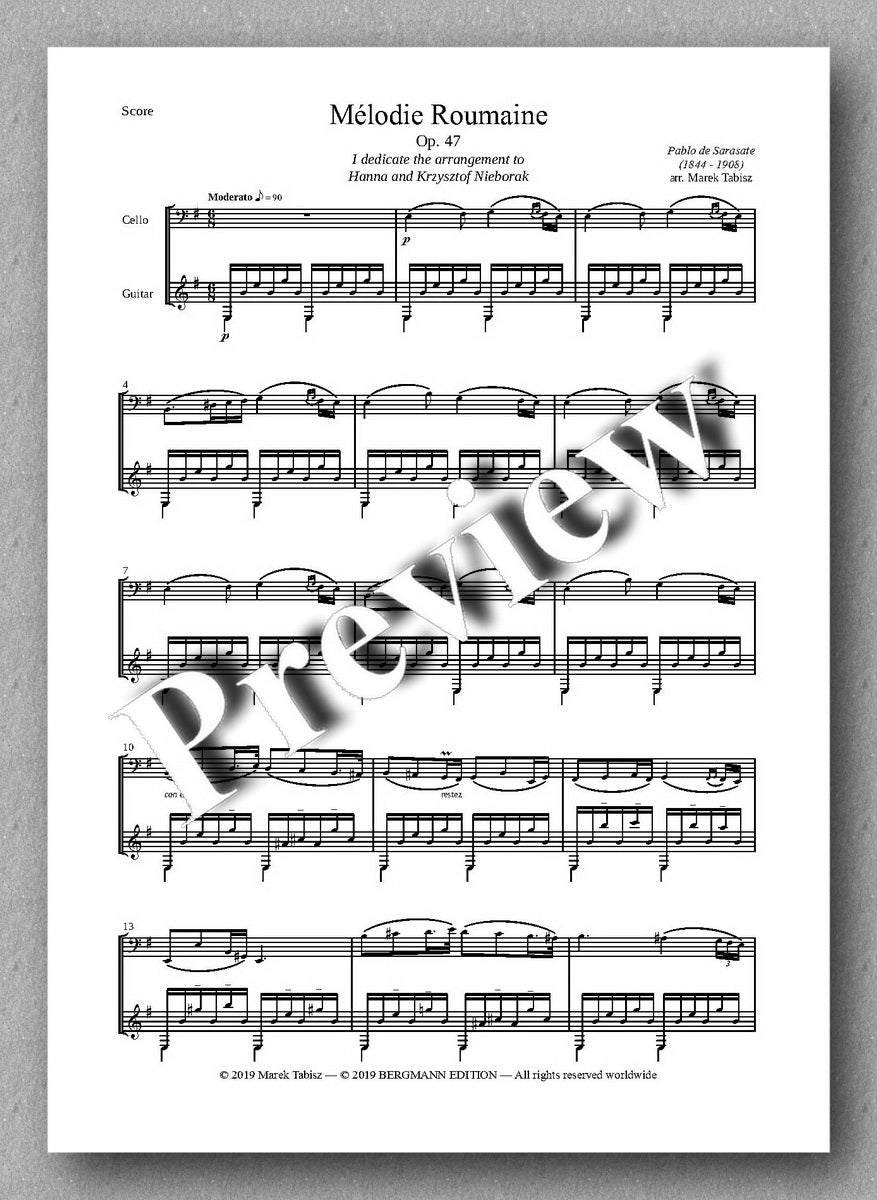 Sarasate-Tabisz, Melodie Roumaine Op 47 - preview of the music score
