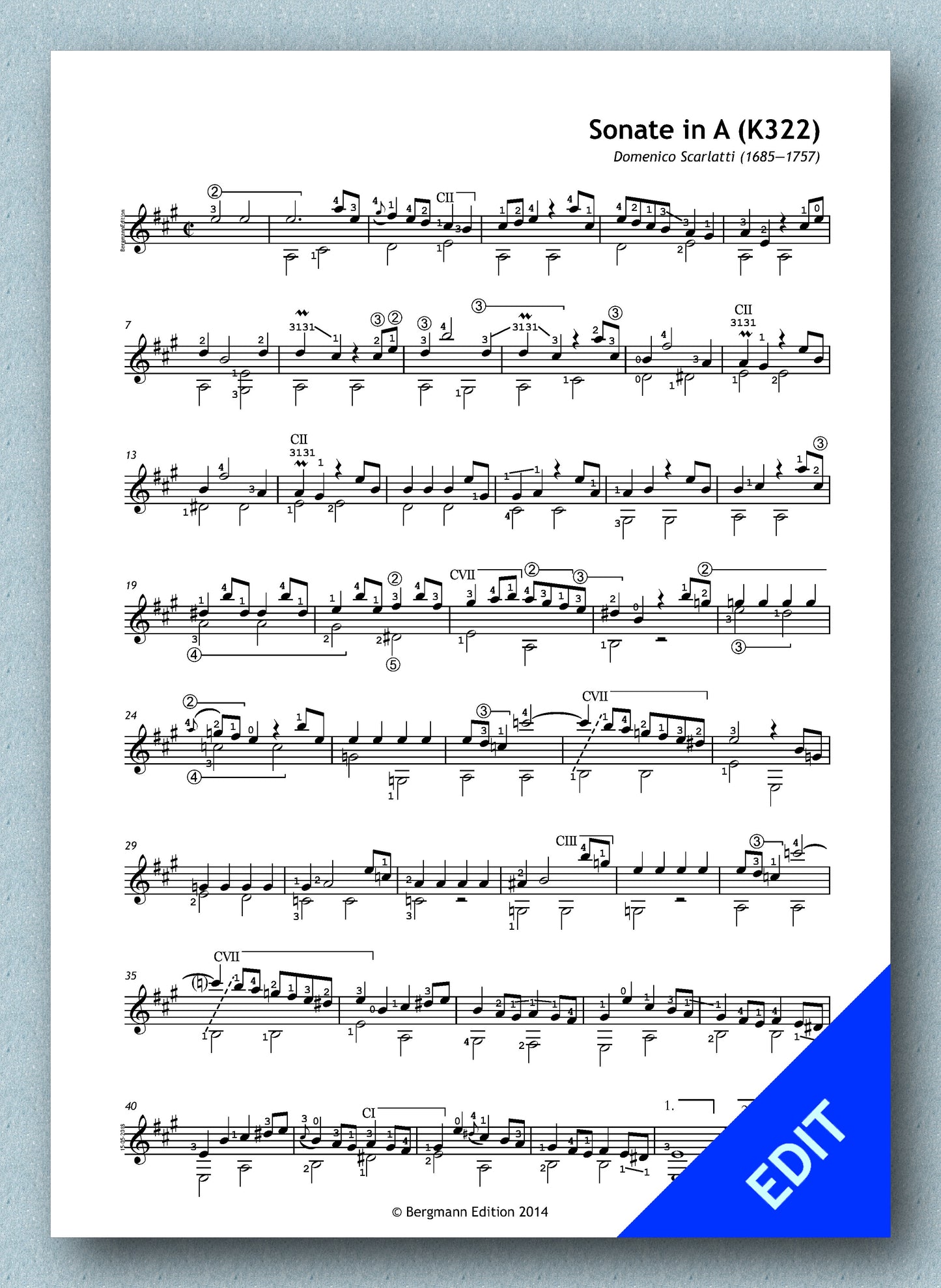 Scarlatti K 322, Sonate in A (pdf)