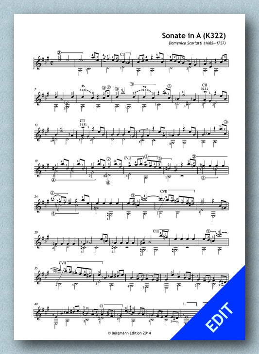 Scarlatti K 322, Sonate in A (pdf)
