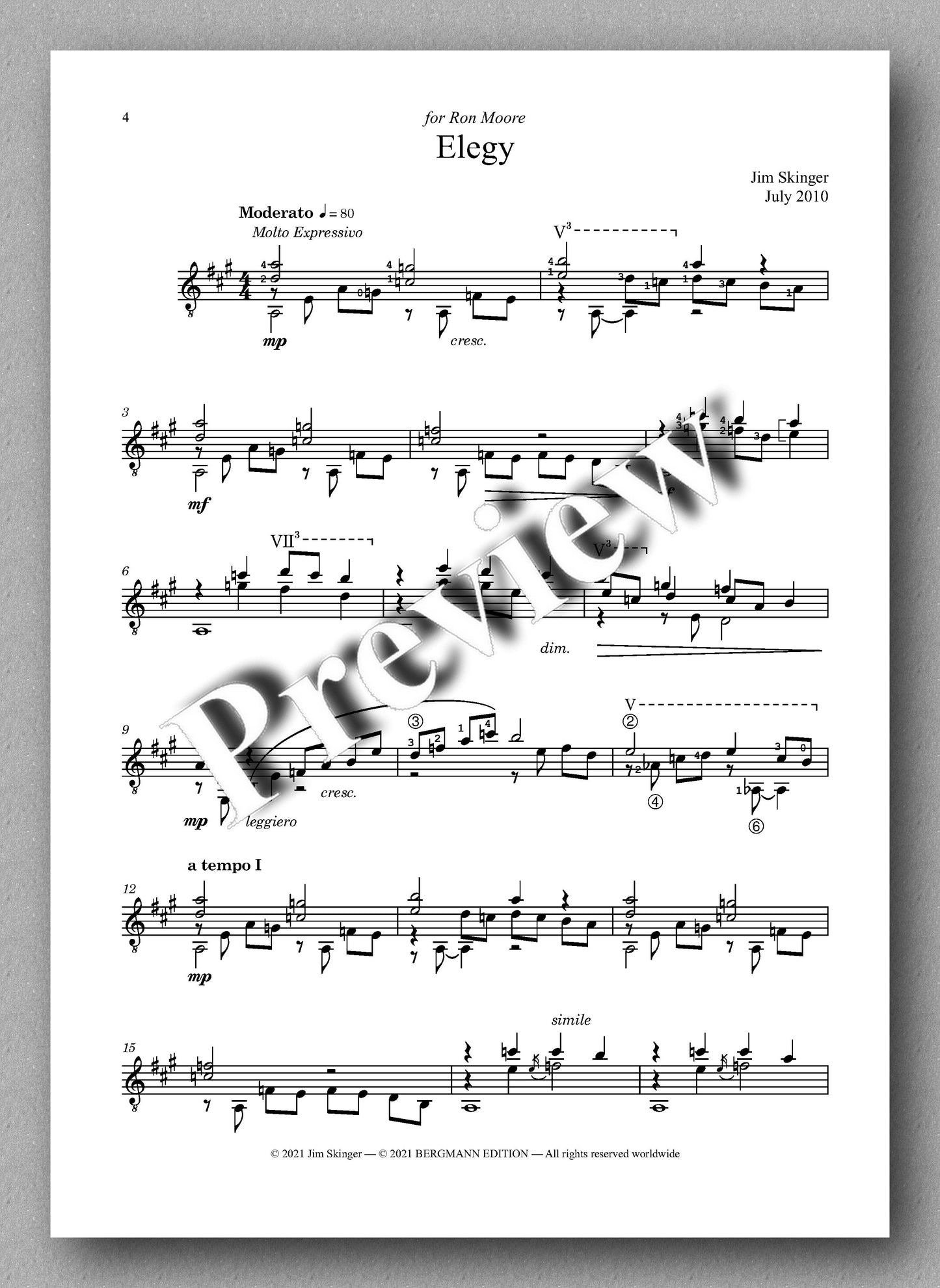 Skinger, Elegy - music score 1