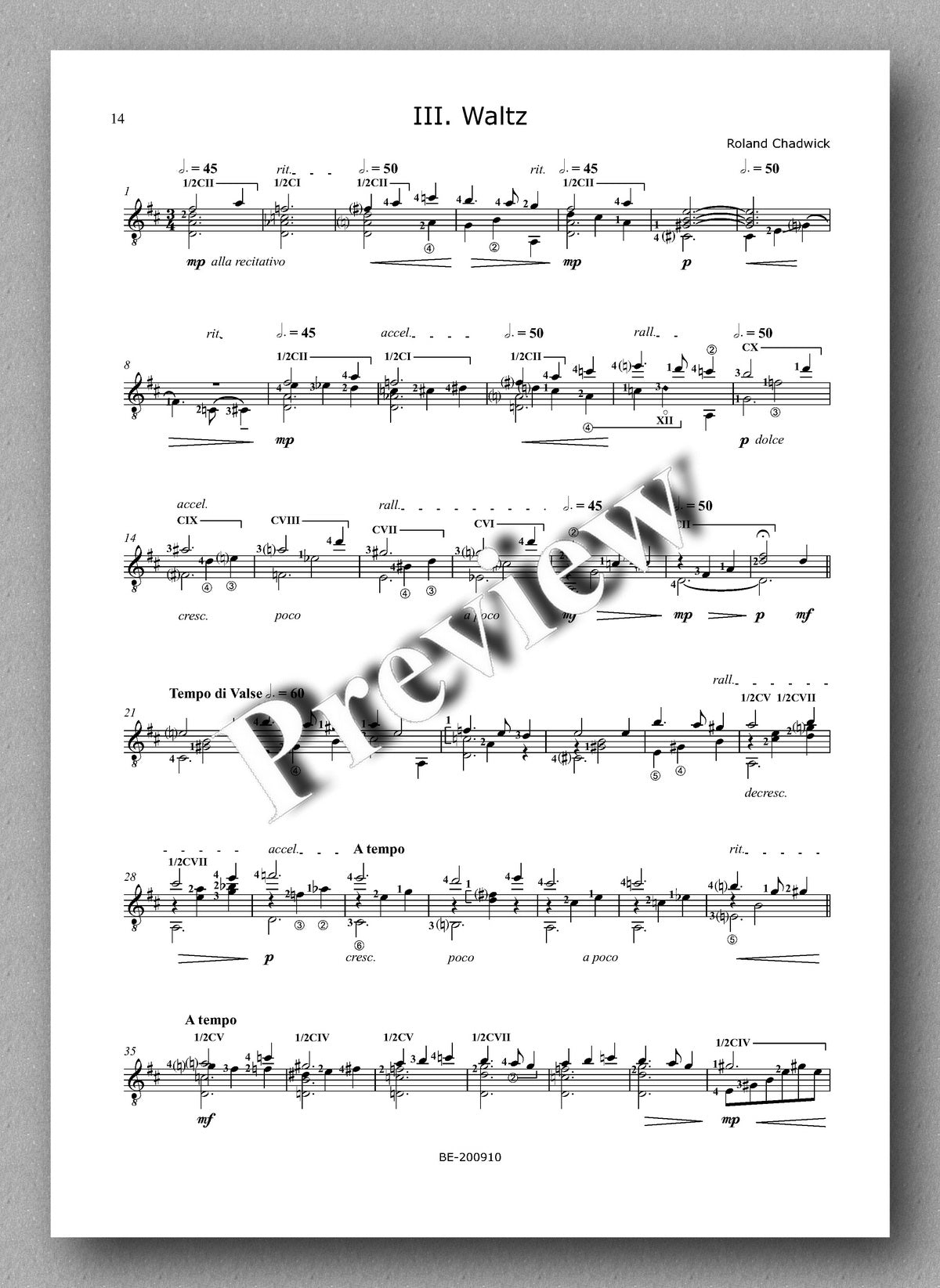 Roland Chadwick, Sonata in D - preview of the music score 3