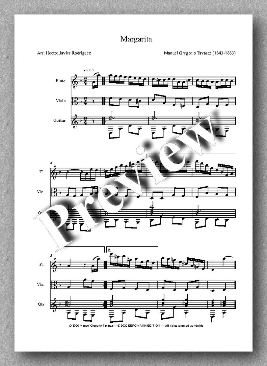 Margarita by Manuel Gregorio Tavarez - preview of the Music score